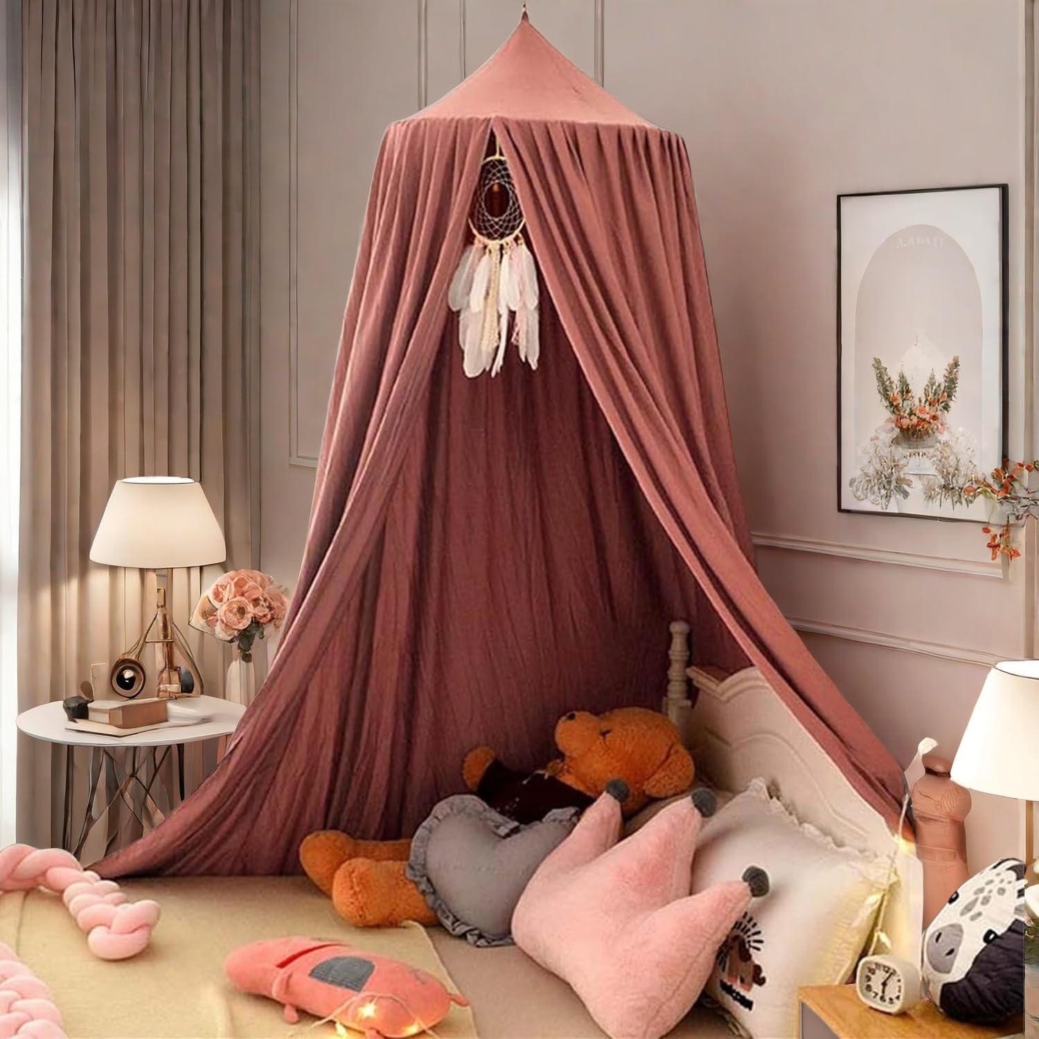 Ginkago Baldachin fürs Kinderzimmer – Baby-Betthimmel als Spiel- & Leseecke, 280 cm hoch (Rot)