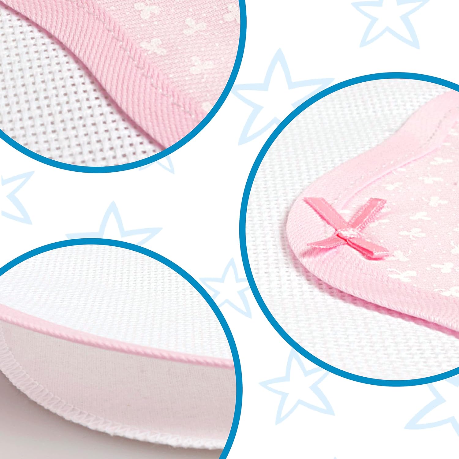 Thumbnail 3 de Filet rond babyslabbetje met Aida-inzet, roze klaverbladprint