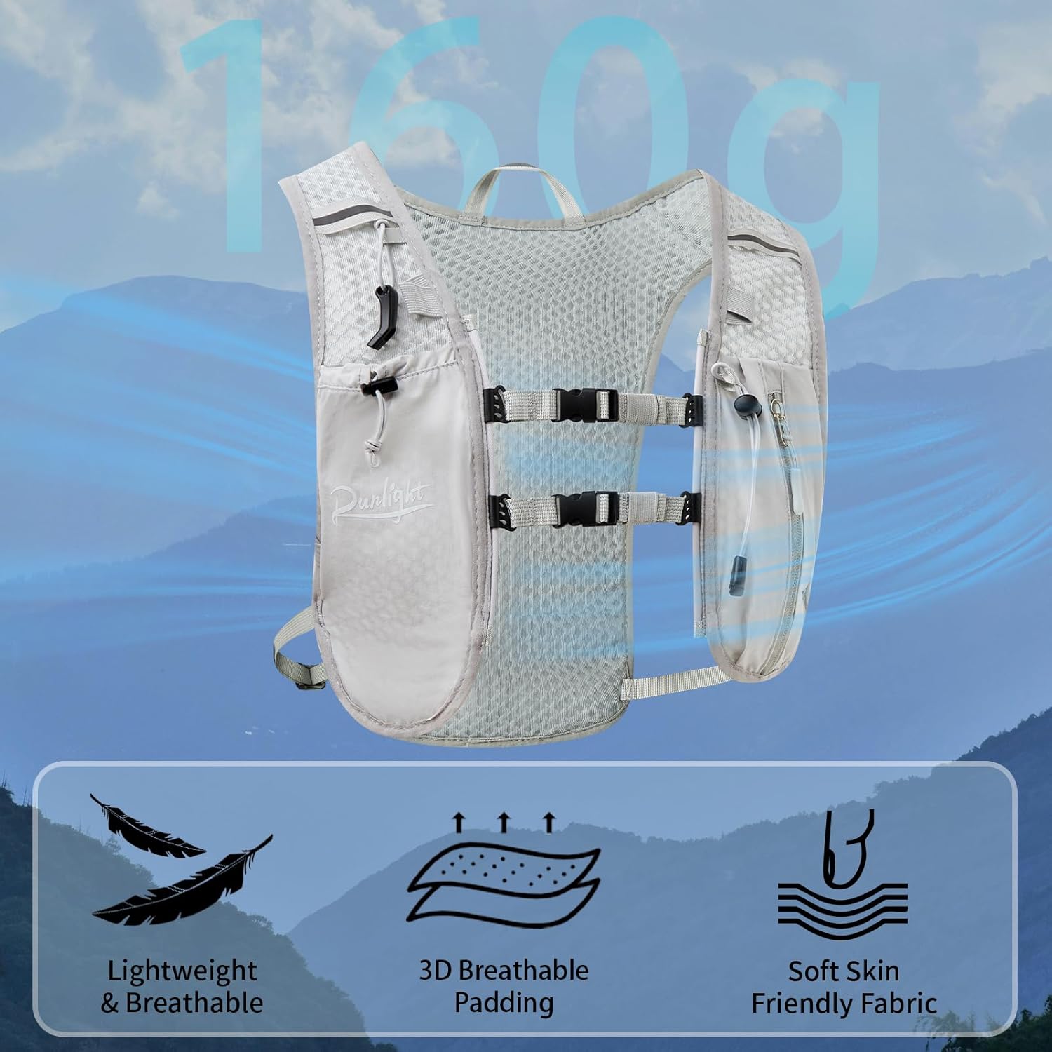 Thumbnail 3 de Runlight Running Hydration Vest for Women & Men with 1500ml Soft Bottle and Reflective Strips