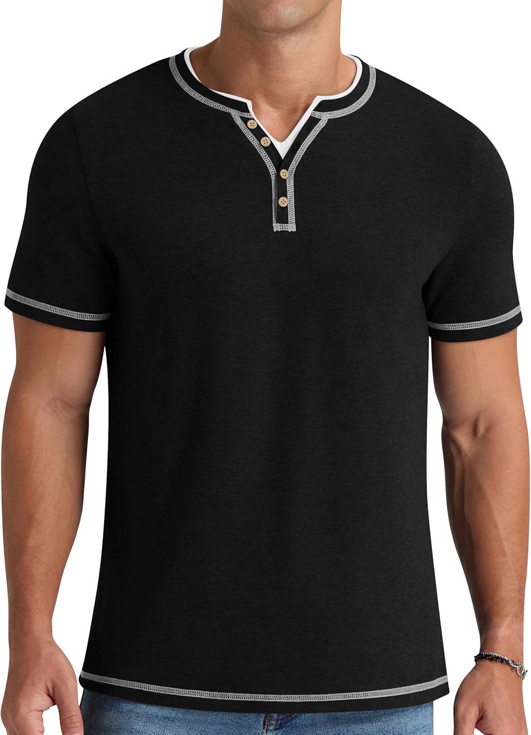 Thumbnail 1 de NITAGUT Henley T-Shirt für Herren – Kurzarm, V-Ausschnitt, Slim Fit