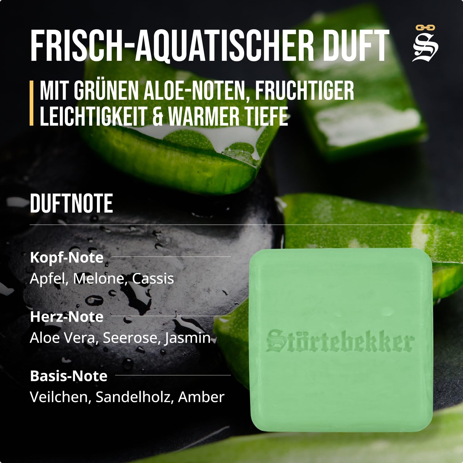 Detalle de Störtebekker Premium Shampoo Bar Aloe Vera – 100 g, 3-in-1 Festes Shampoo Duschseife für Haare, Kopfhaut & Bart