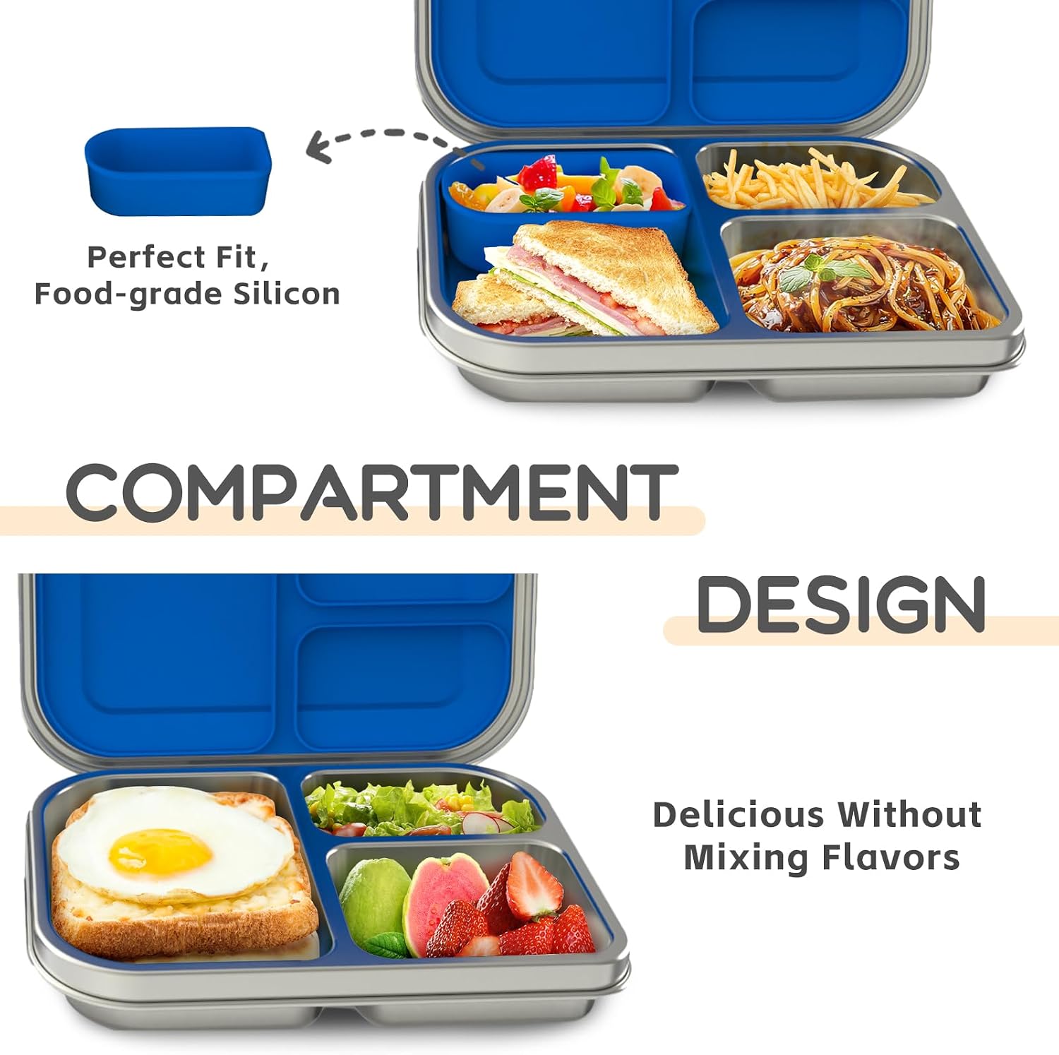 Thumbnail 1 de BOSEDSANG Stainless Steel Kids Bento Lunch Box: 3 Compartments, Leak-Resistant and Dishwasher Safe