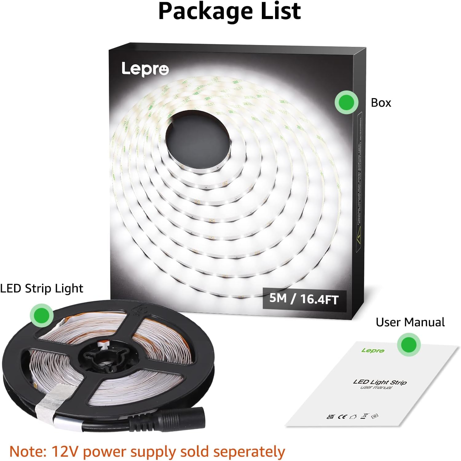 Detalle 2 de Lepro Tira Luces LED 5 Metros 300LED 6000K
