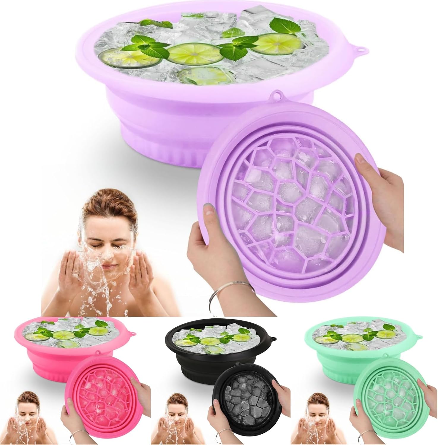 Detalle de Casbomy Eisbad Schüssel – Silikon-Gesichts-Eisbad mit integriertem Eisfach, faltbar und hygienisch, lila