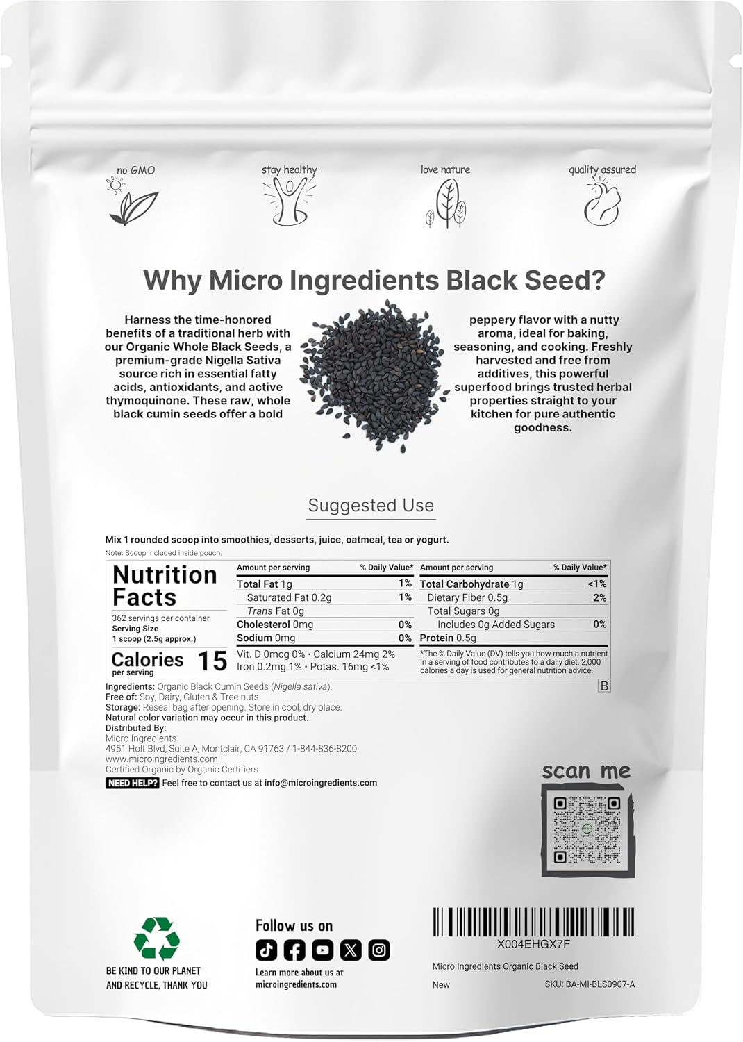 Thumbnail 1 de Micro Ingredients Organic Black Cumin Seeds, 2 lb Whole Nigella Sativa