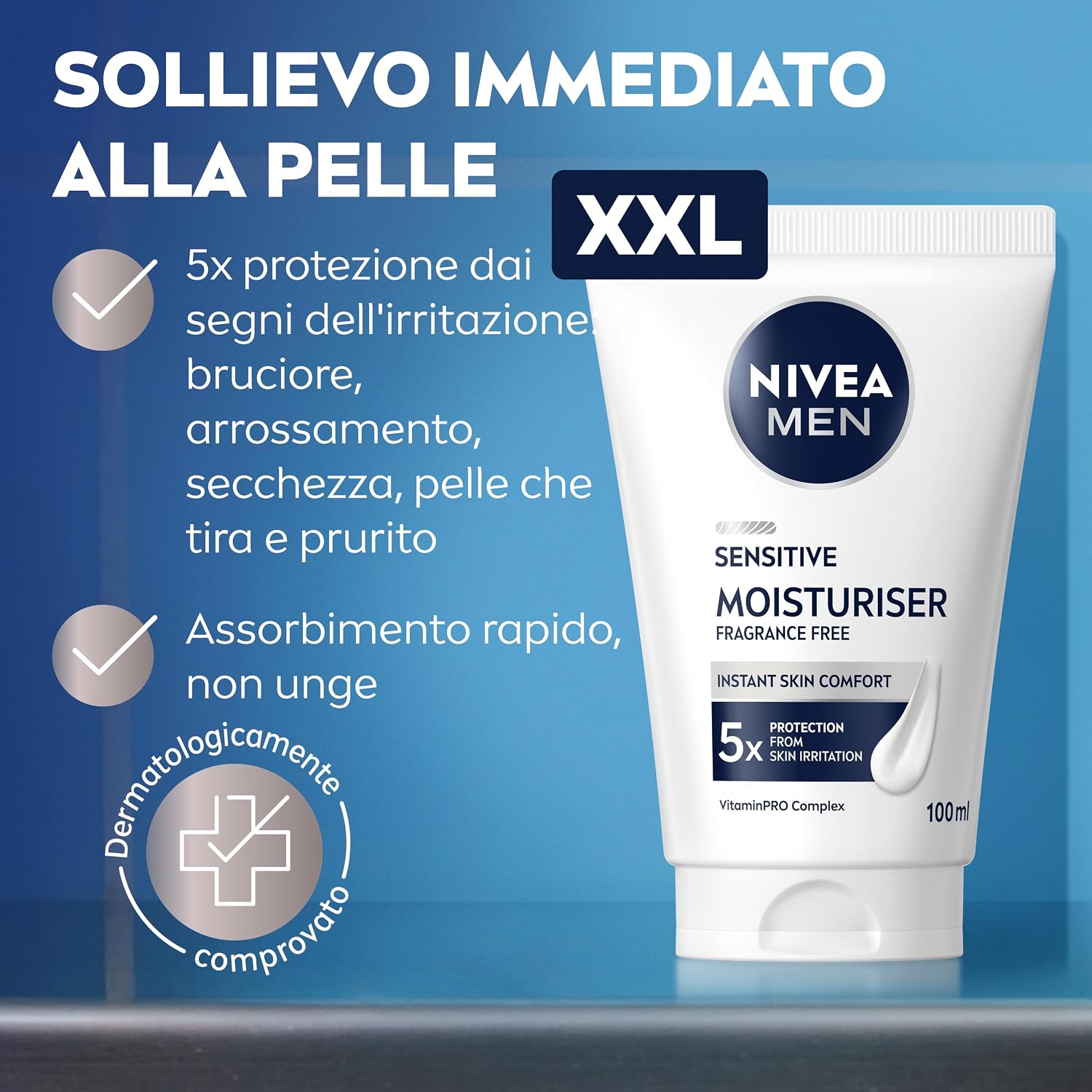 Detalle de NIVEA MEN Sensitive Crema Idratante XXL 100 ml: maxi formato senza profumo per pelli sensibili