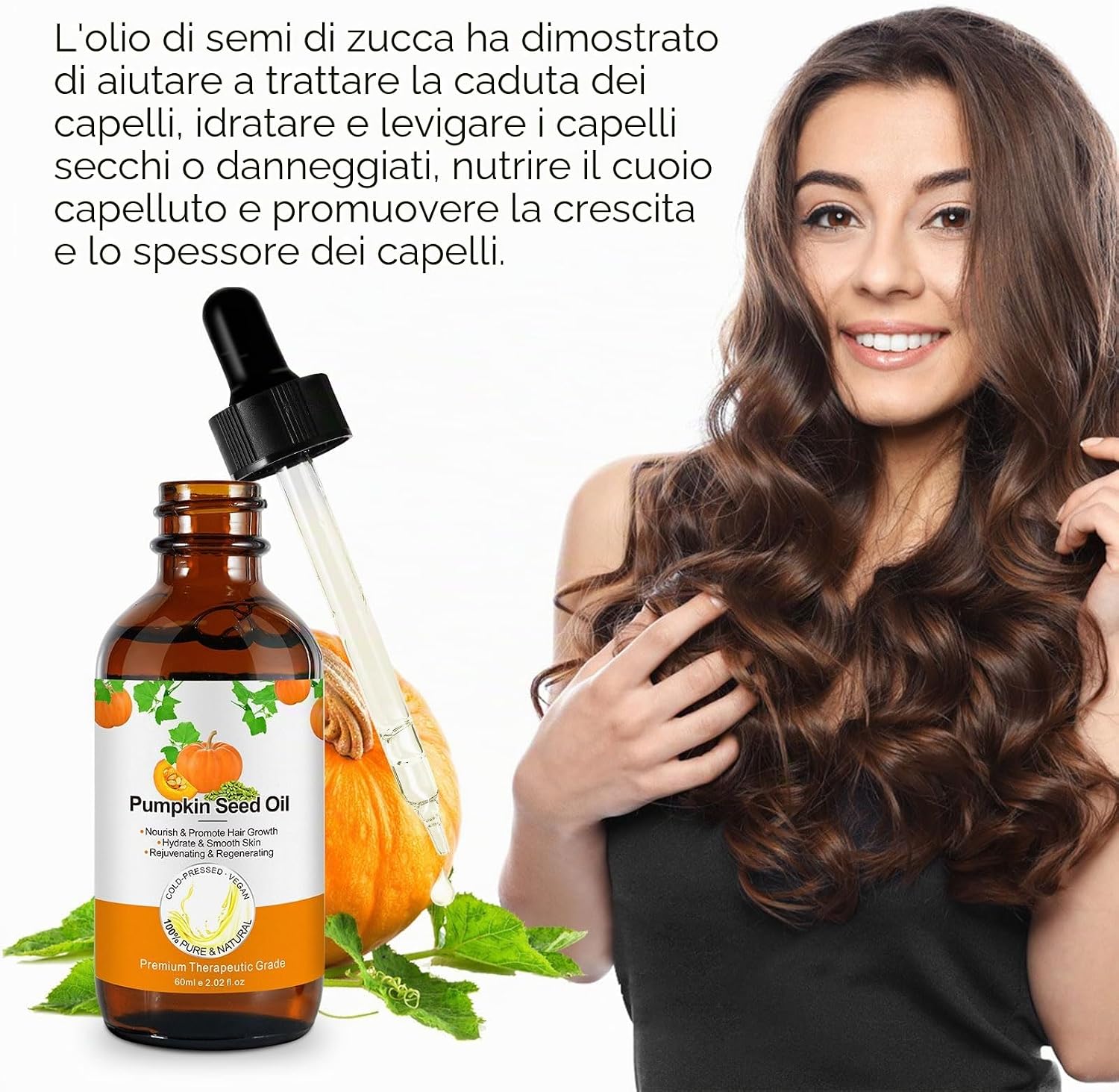 Detalle 2 de Olio di Semi di Zucca Biologico per Capelli e Pelle | 60 ml, 100% puro