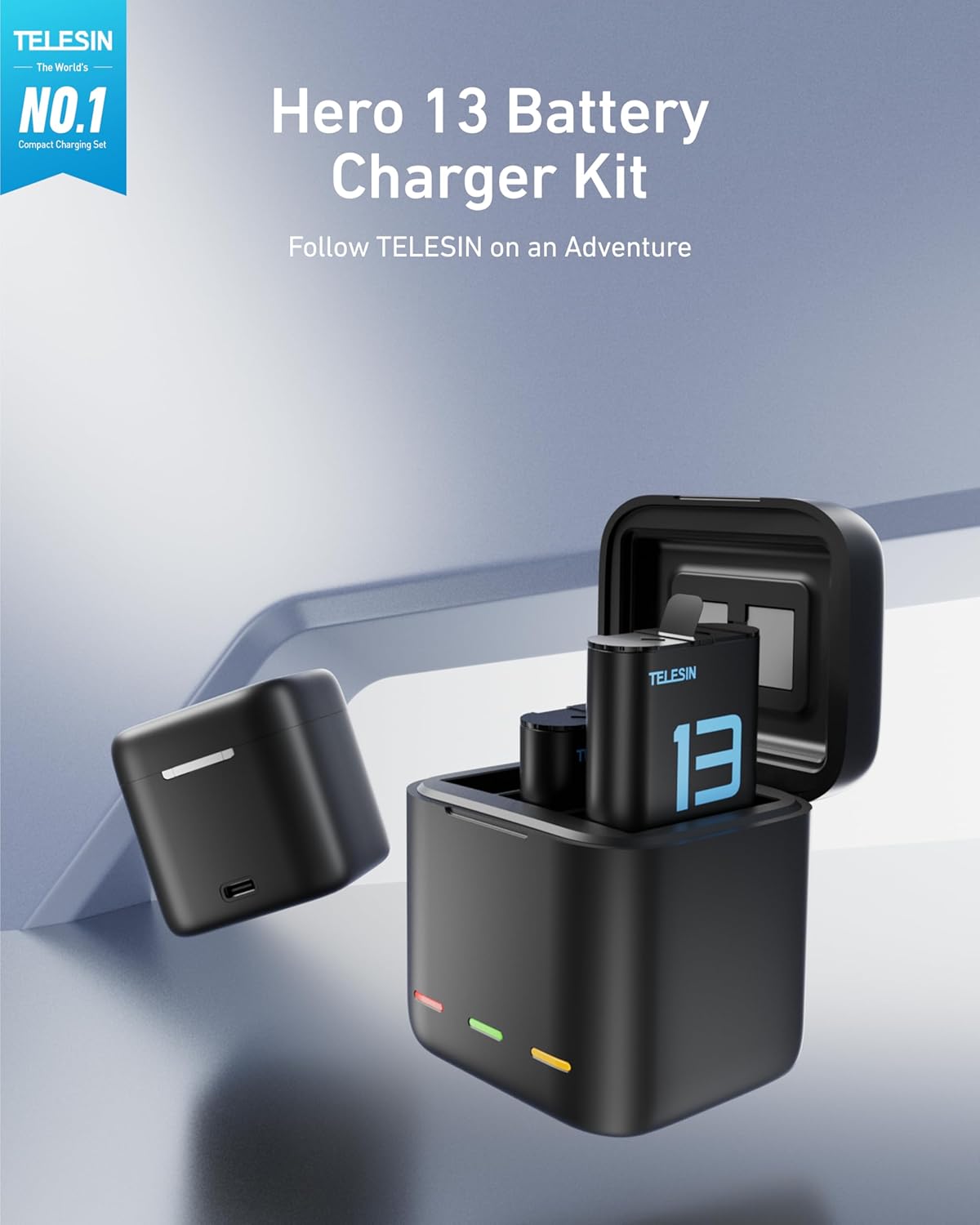 Thumbnail 1 de TELESIN Battery Charger Kit for GoPro Hero 13 Black (2-Pack) with Triple Charging Case + Type-C Cable