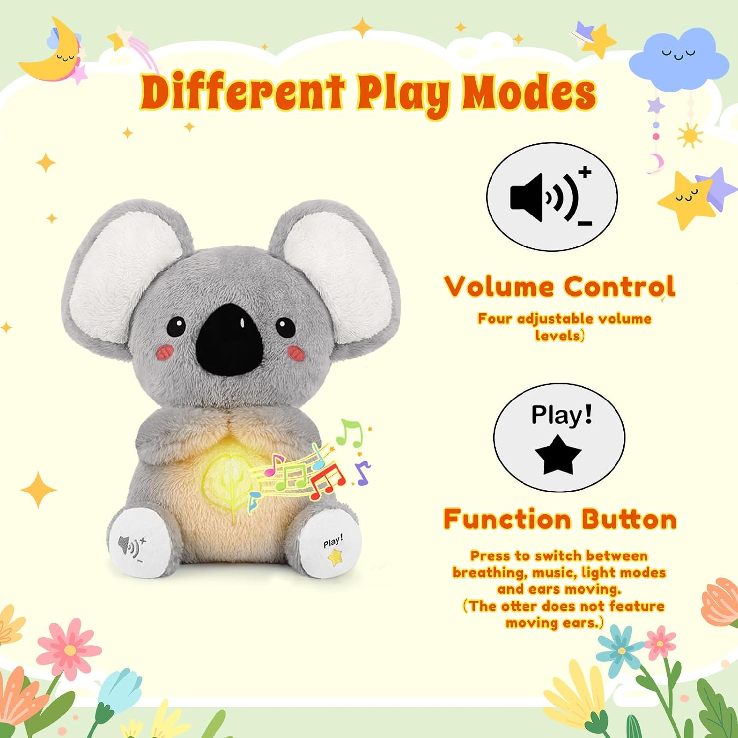 Detalle 2 de BRICHOEE Breathing Stuffed Animal Koala with Moving Ears, Soothing Sound & Light