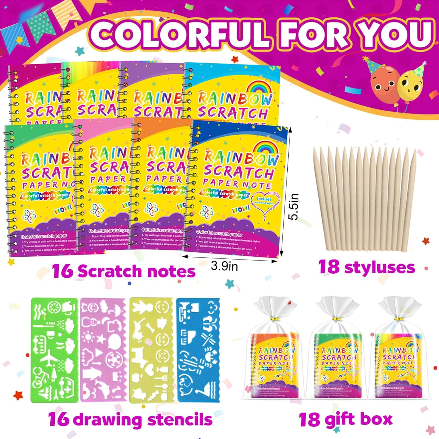 Detalle de Party Bag Fillers for Kids - Scratch Art Rainbow Magic Paper Set (Y-16 Pack)