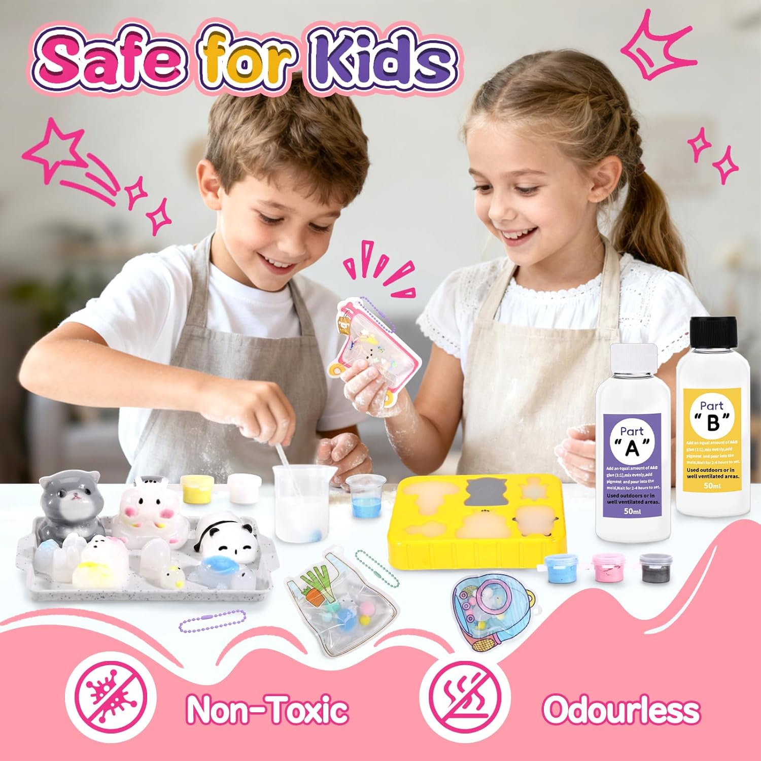 Detalle de DIY Animal Squishy Kit with Fast Cure Liquid Silicone – 6-in-1 Mould, 200g AB 1:1, Complete Tool Set