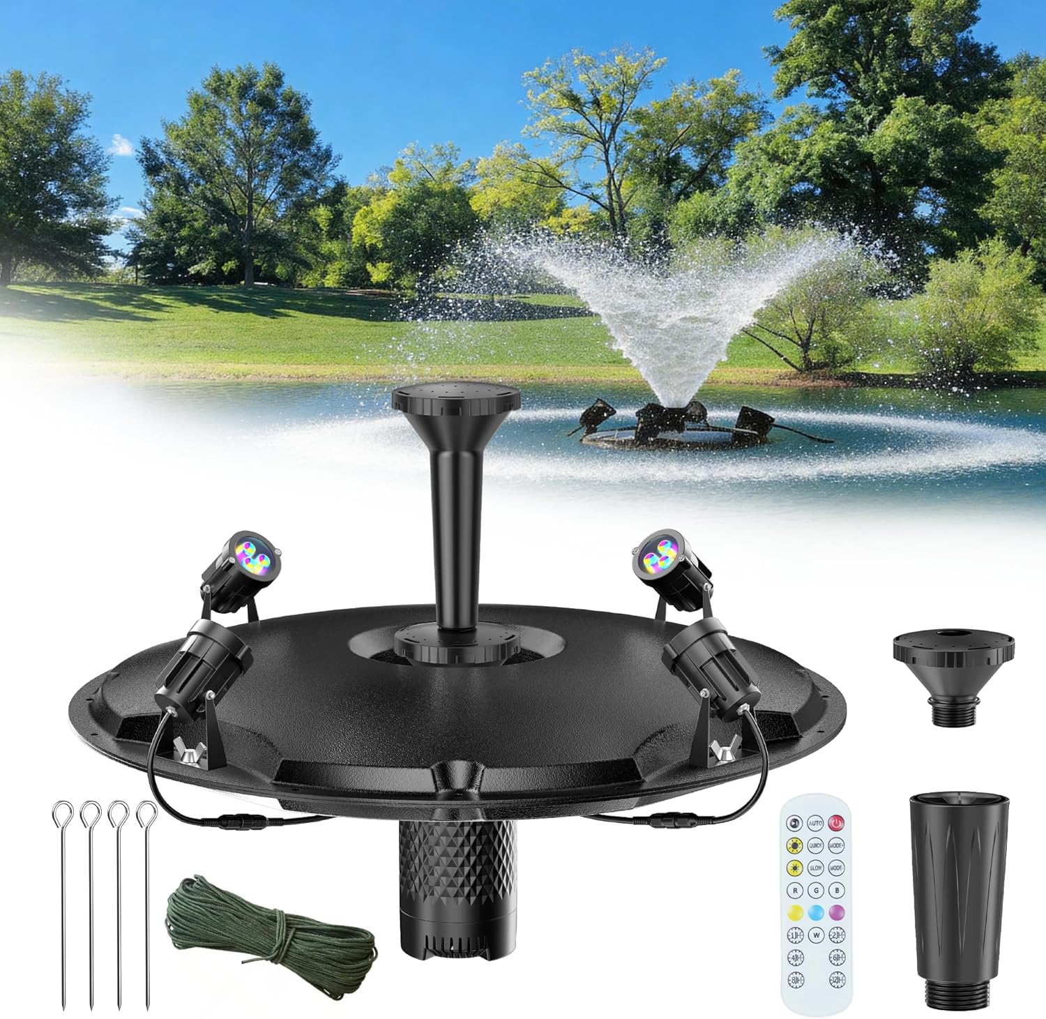 Detalle de Kit Fontaine Flottante POPOSOAP – Aérateur 2-en-1 et Éclairage LED pour Bassin et Jardin Aquatique