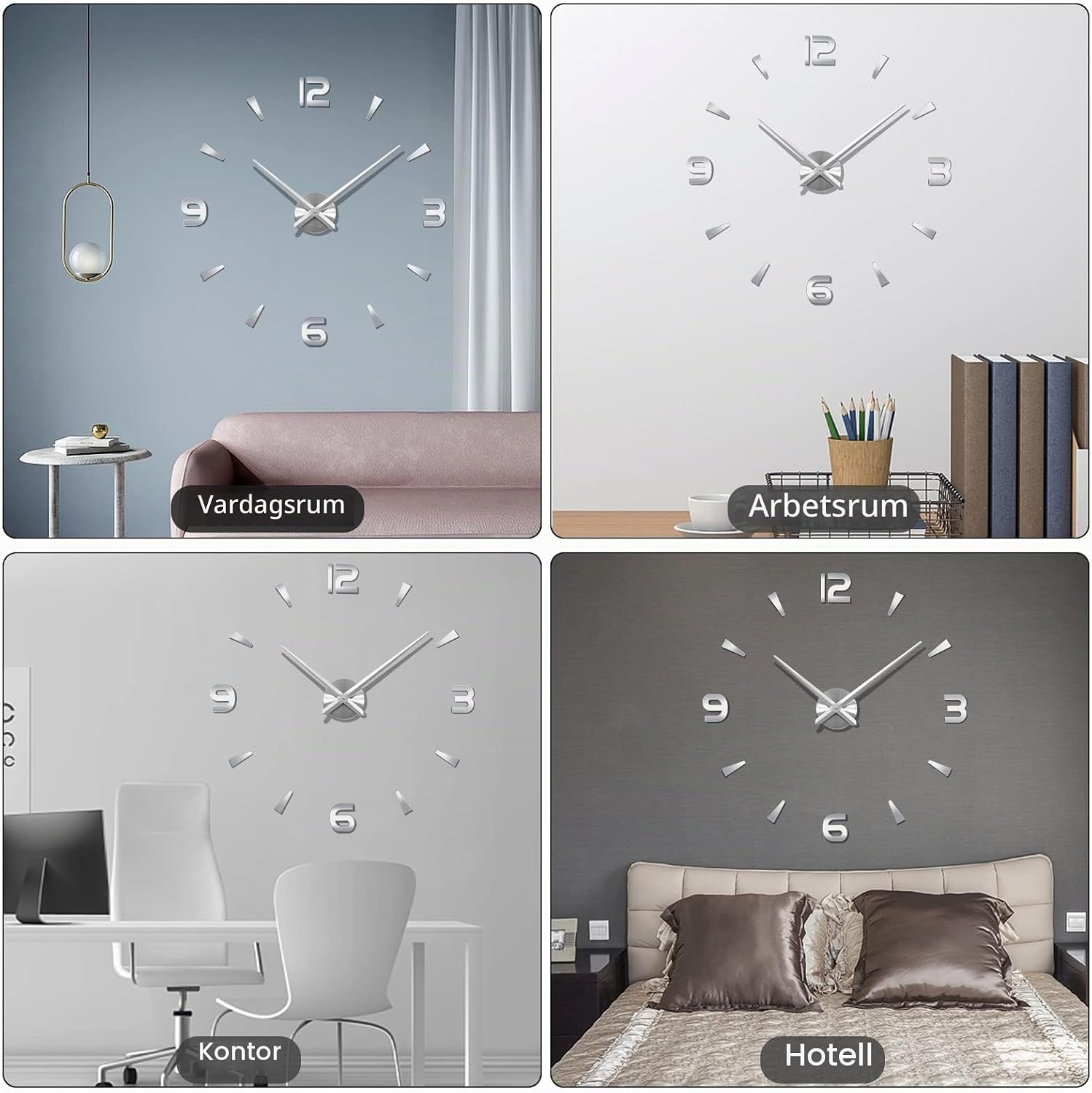 Detalle 2 de Warminn 3D DIY Large Wall Clock – ramlös väggklocka med romerska siffror