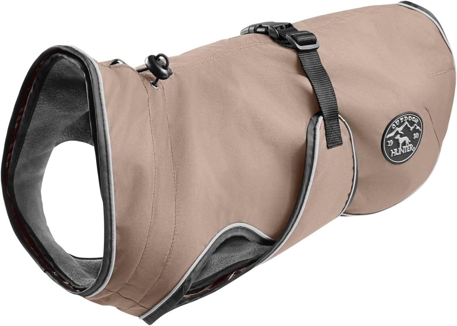 Detalle de HUNTER Hundemantel UPPSALA 25 – 2in1, taupe, wasserabweisend, reflektierende Paspeln