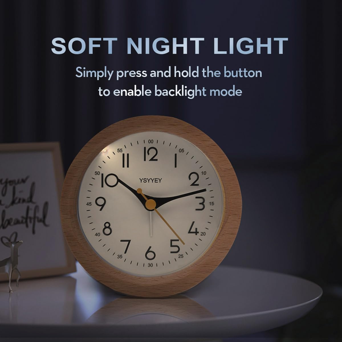 Thumbnail 6 de YeyYey Wooden Alarm Clock Silent Analogue – Natural Wood Bedside Clock with Snooze