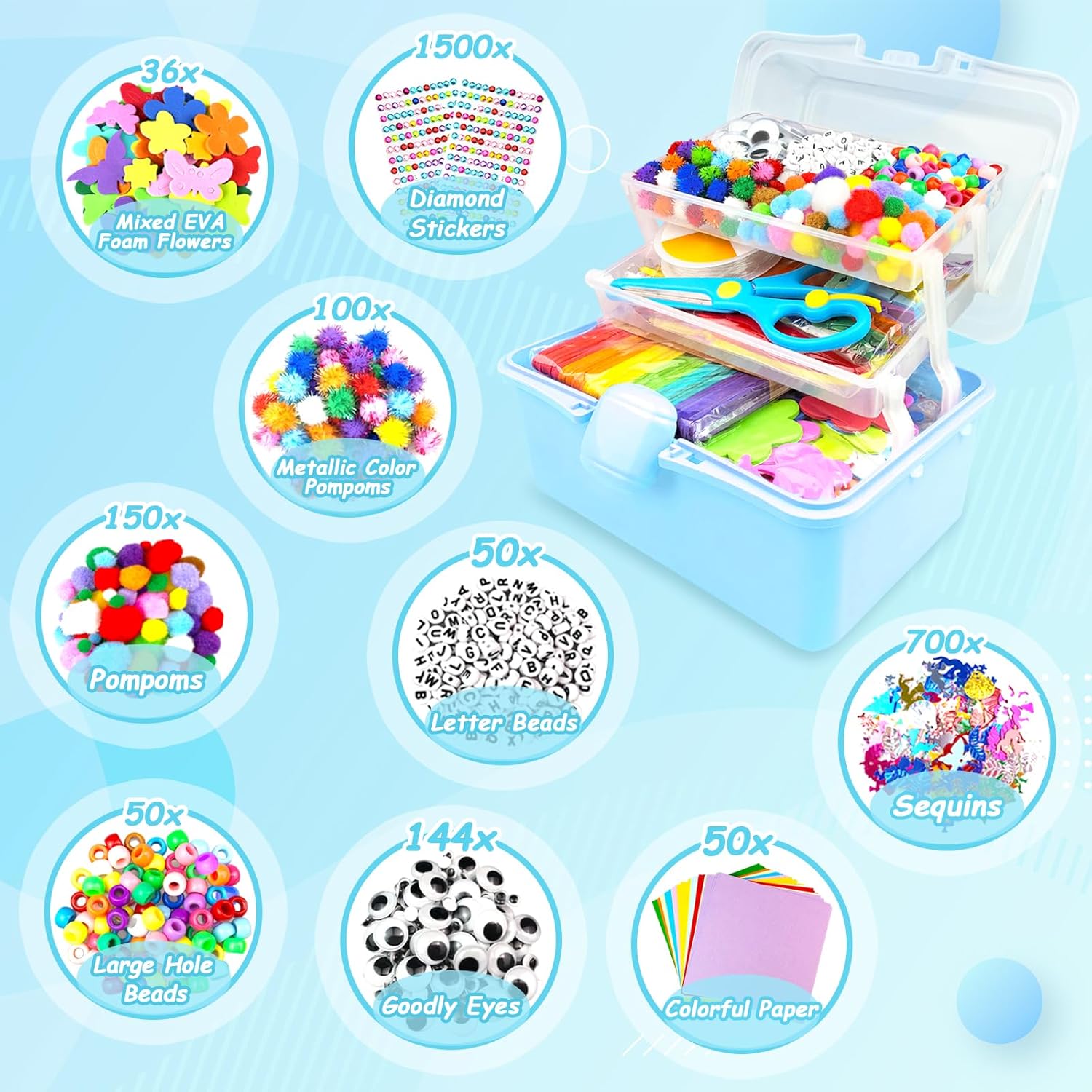 Thumbnail 3 de BNUZEIYI 3000-piece Kids Craft Kit in a storage box (blue) for ages 4–6, 6–8, 8–12