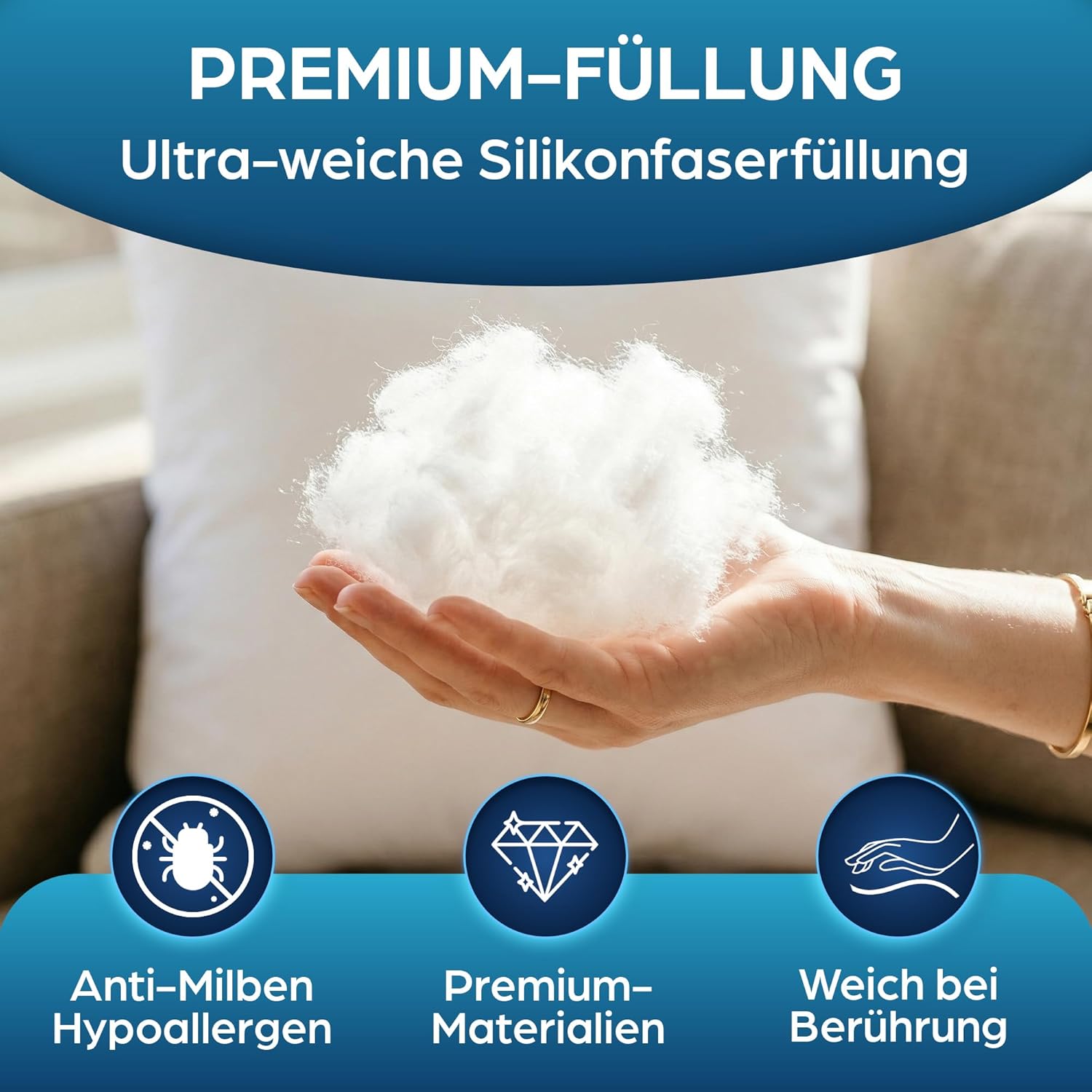Detalle 2 de Flowen Kissen 50x50 – 4er Set (Kopfkissen) aus Mikrofaser, hypoallergen und maschinenwaschbar
