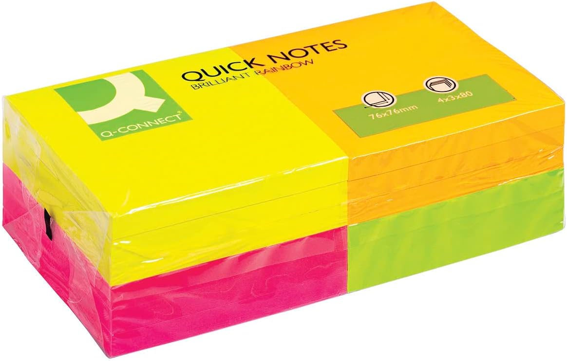 Detalle de Q-Connect KF10509 Haftnotizen Quick Notes Pastellfarben 75 × 75 mm – 12 x 100 Blatt