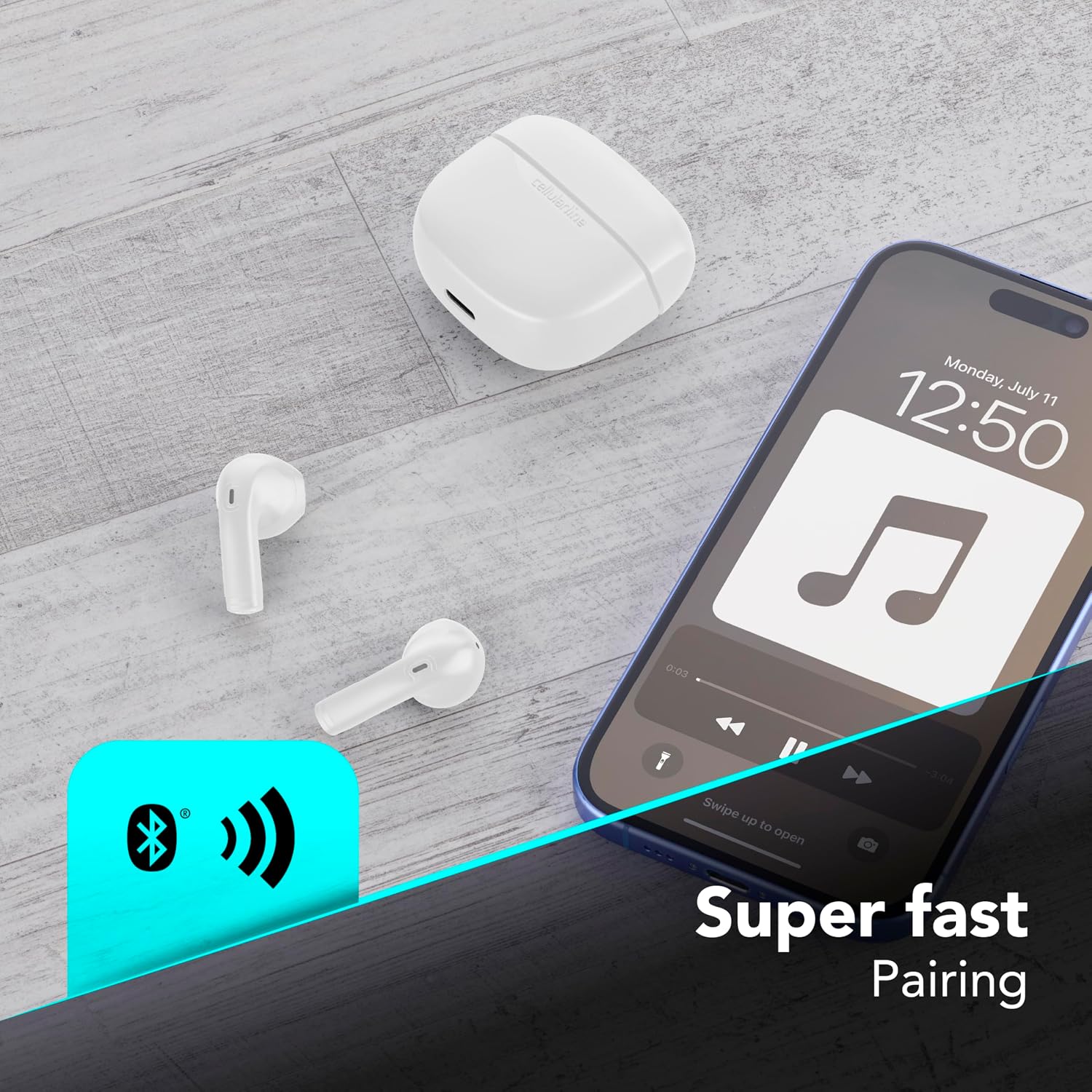 Detalle de Cellularline CORE True Wireless Bluetooth-Kopfhörer mit LED-Ladehülle, Touch-Steuerung und Double Master (weiß)