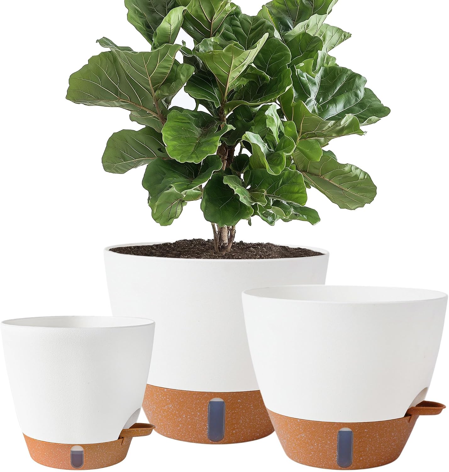 Detalle de Fielda 8/10/12-Inch Self-Watering Planter Set, White Plastic Pots