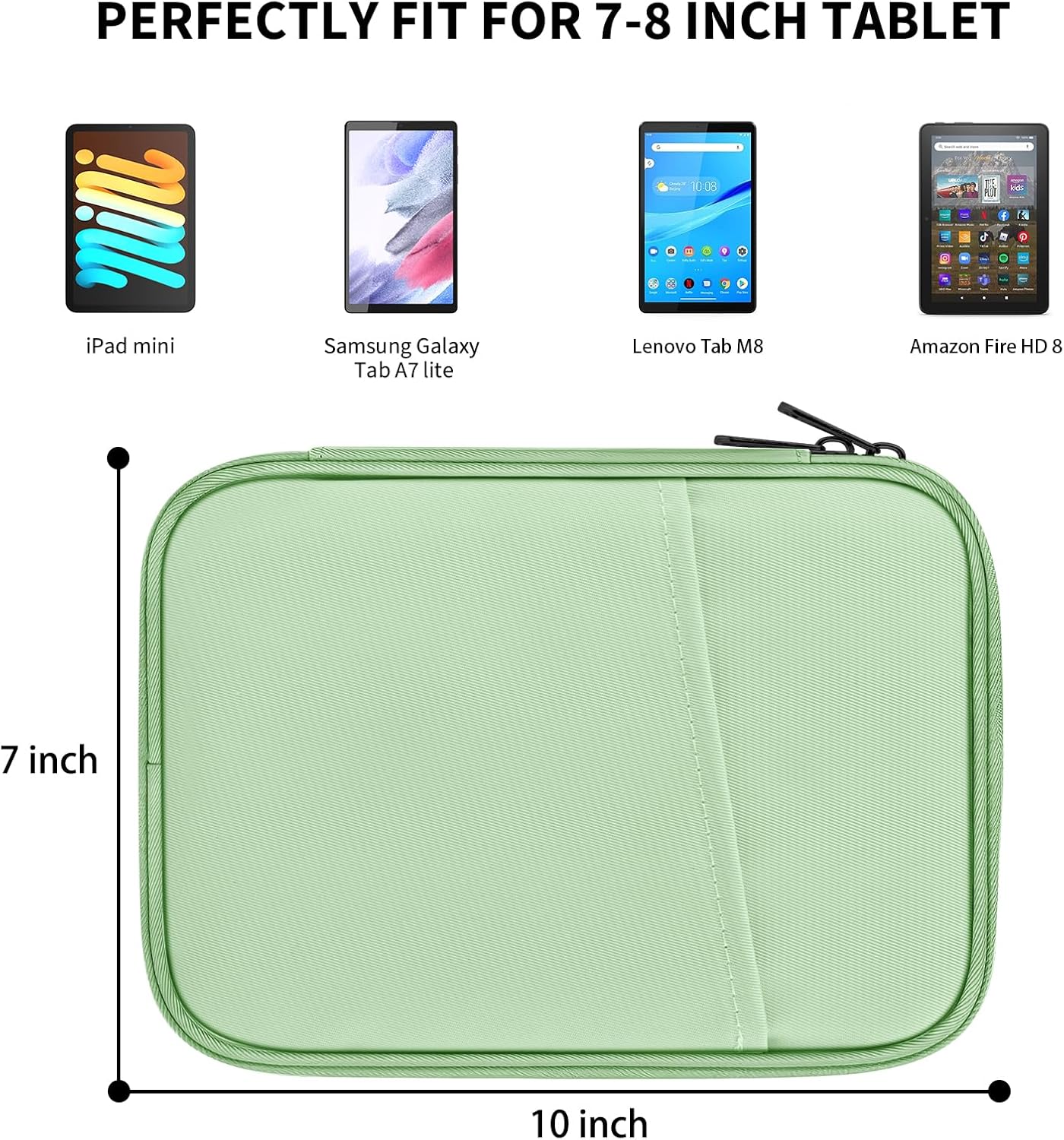 Detalle de HoYiXi Universal Tablet Sleeve Bag (7–8 inch) for Fire HD 8, iPad mini 1–6 & Android tablets – Green