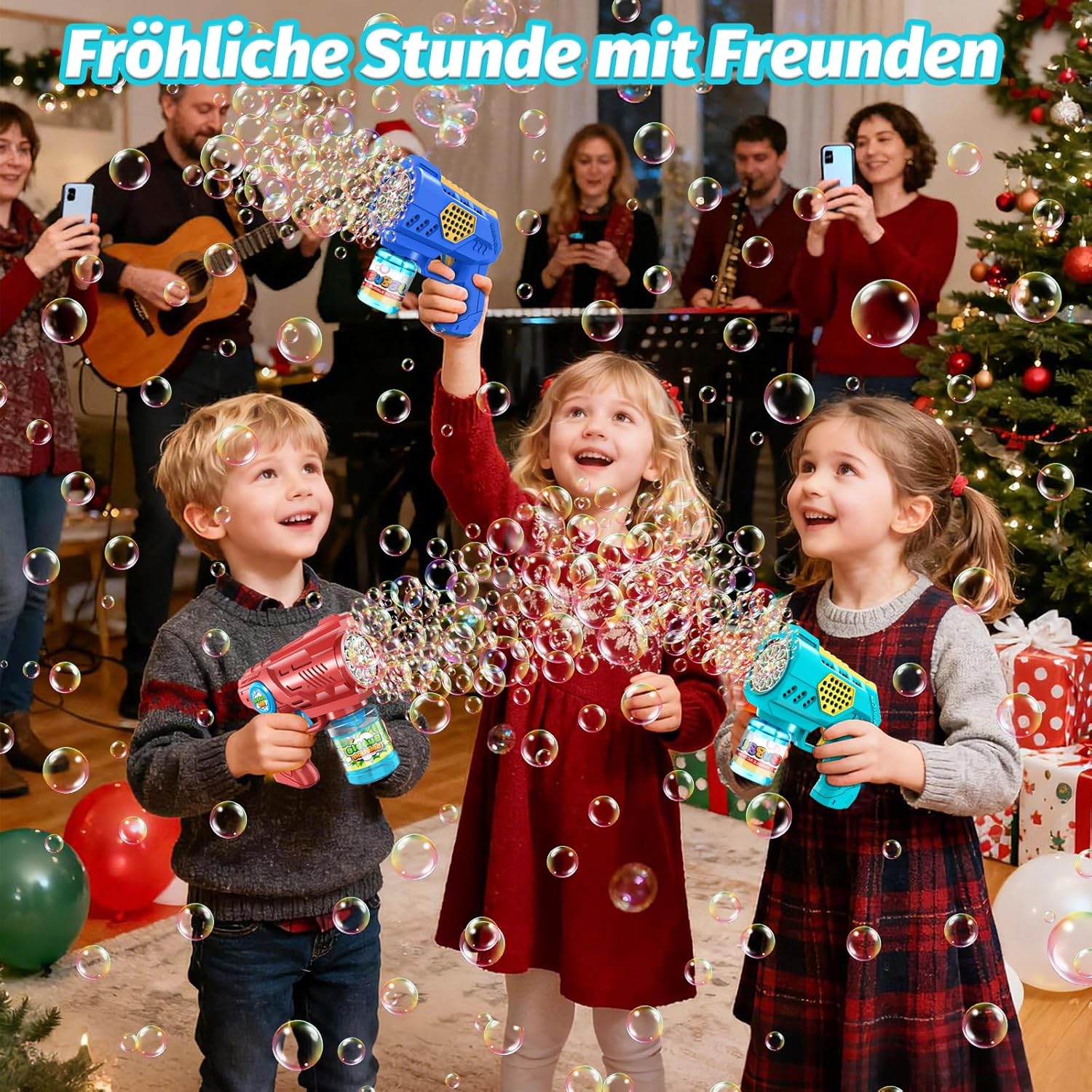 Detalle de Vansky Seifenblasenmaschine Bubble Gun mit LED-Licht, 110 ml Tank – Spielspaß für Garten und Outdoor (3+ Jahre)