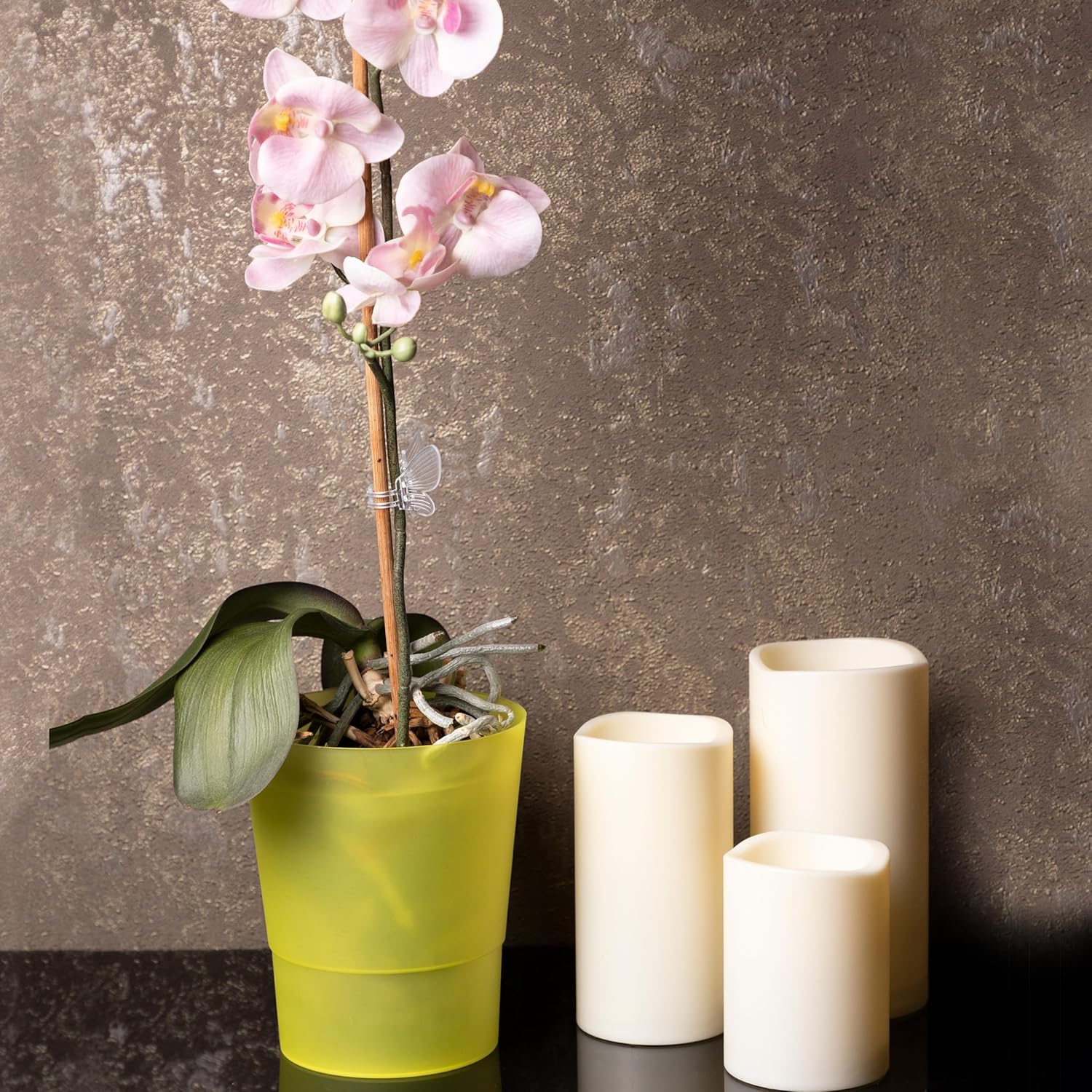 Thumbnail 2 de Home Garden Ornaments 12cm Orchid Pots Set of 3 – Yellow Matte Plastic Indoor Pots