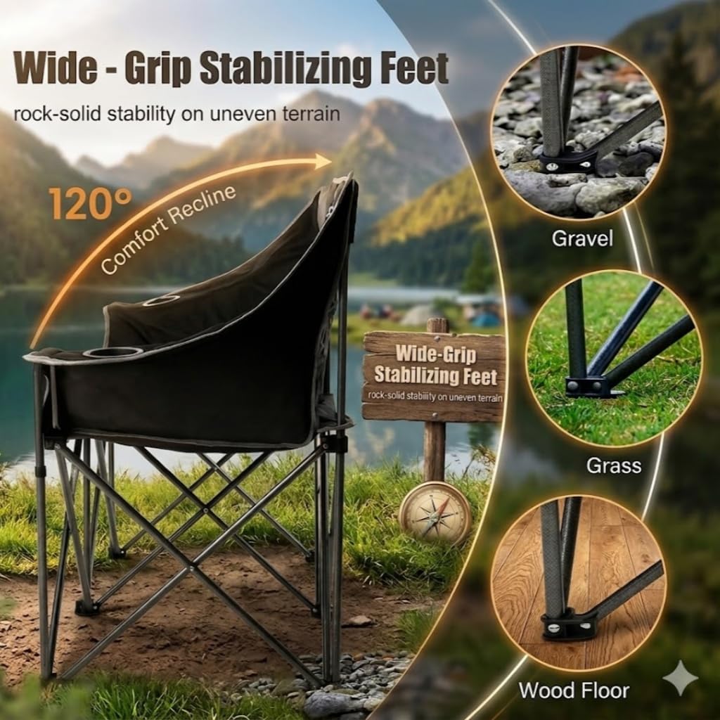 Thumbnail 4 de EMERIT Oversized Fully Padded Camping Chair — 650 lb Capacity Quad Fold Loveseat