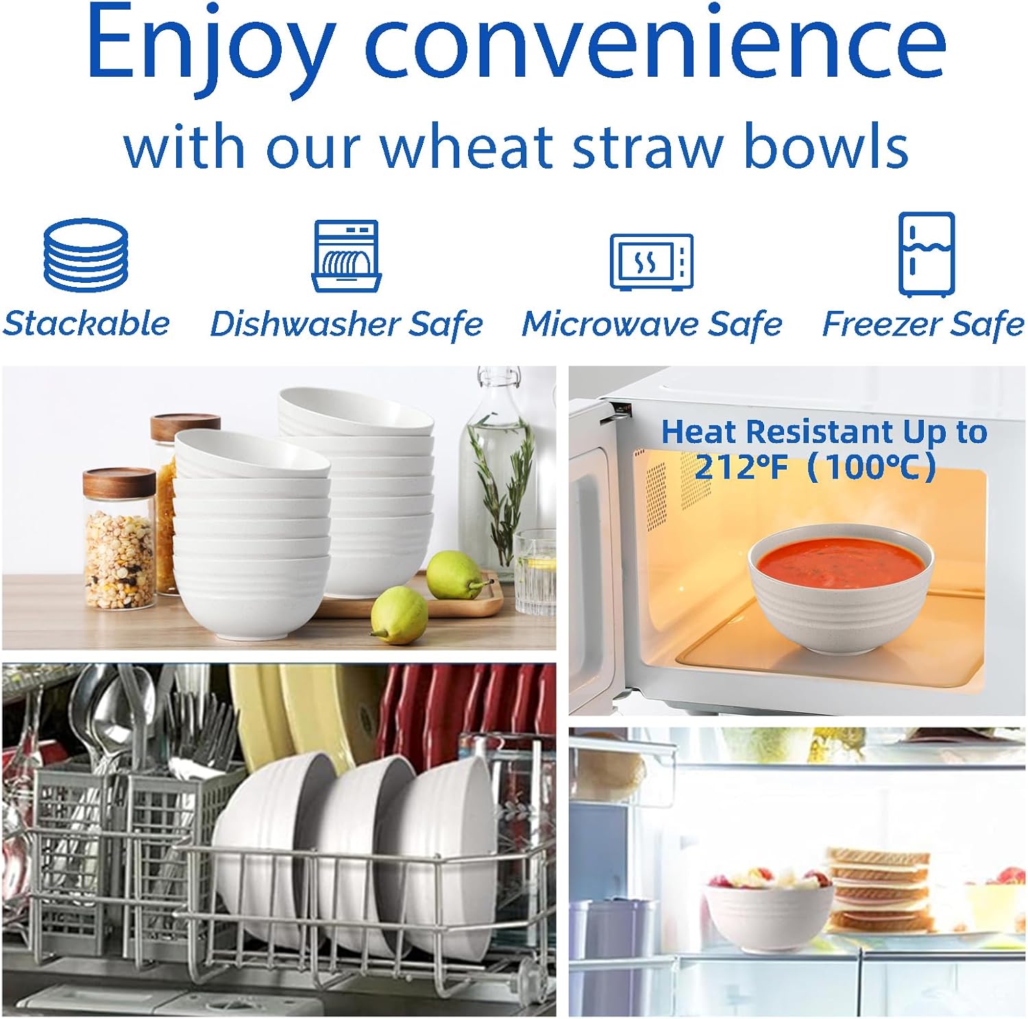 Detalle de Homestockplus 25 oz Wheat Straw Bowls, Set of 6, Microwave and Dishwasher Safe