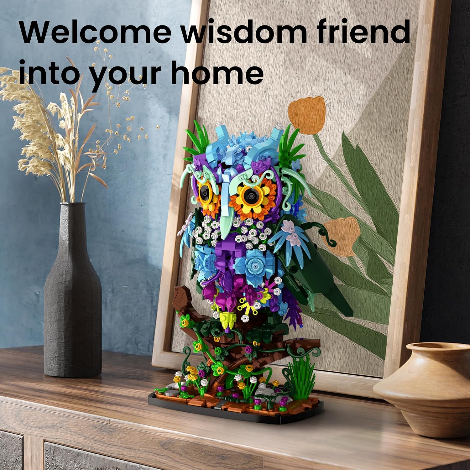 Detalle de JOJO&Peach floral owl building set, 1309 pieces
