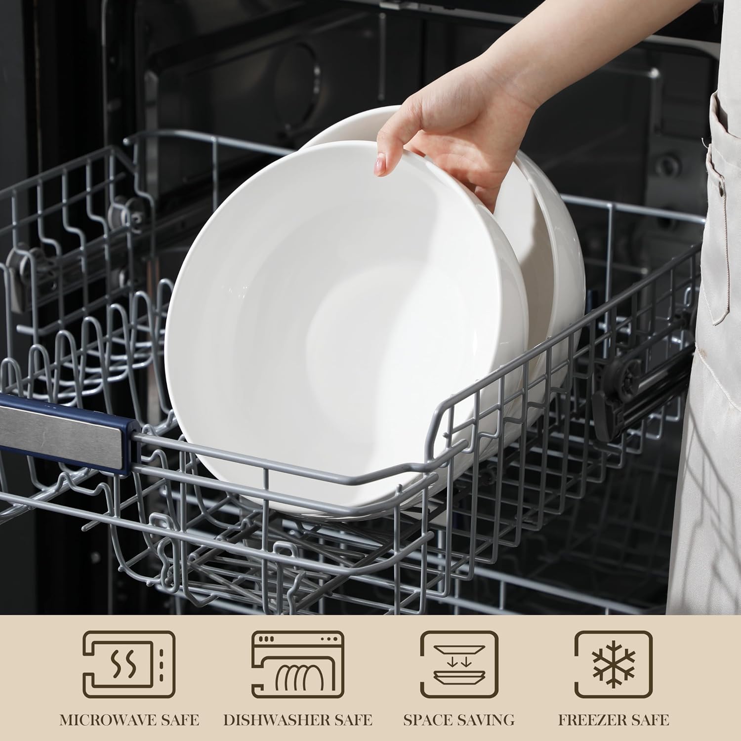Detalle 2 de MALACASA Regular Extra Large Porcelain Serving Bowls (114 oz) Set of 2, 10" White