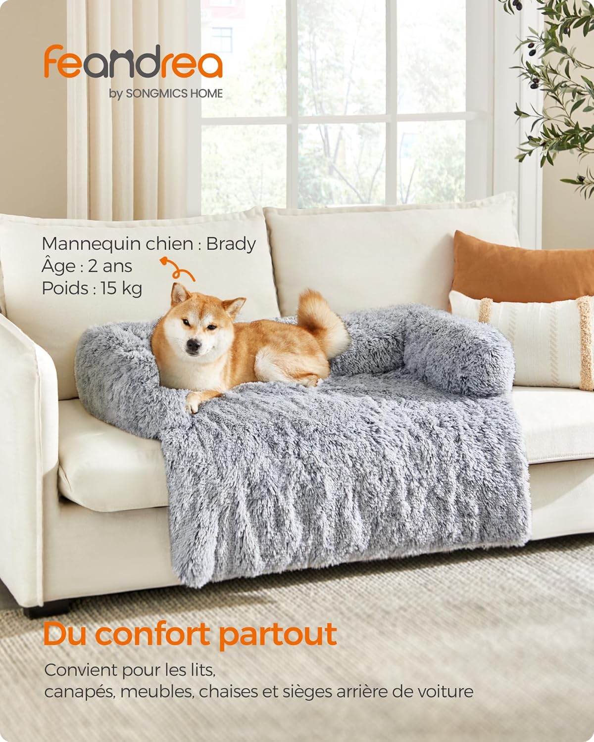 Thumbnail 1 de Feandrea FluffyHug : panier/tapis de protection en tissu peluche gris ombré (taille XL) pour canapé