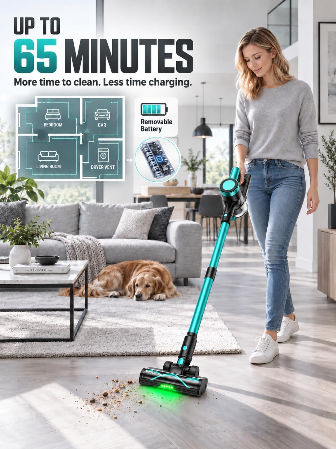 Detalle de OIRFND Cordless Stick Vacuum, 58KPa