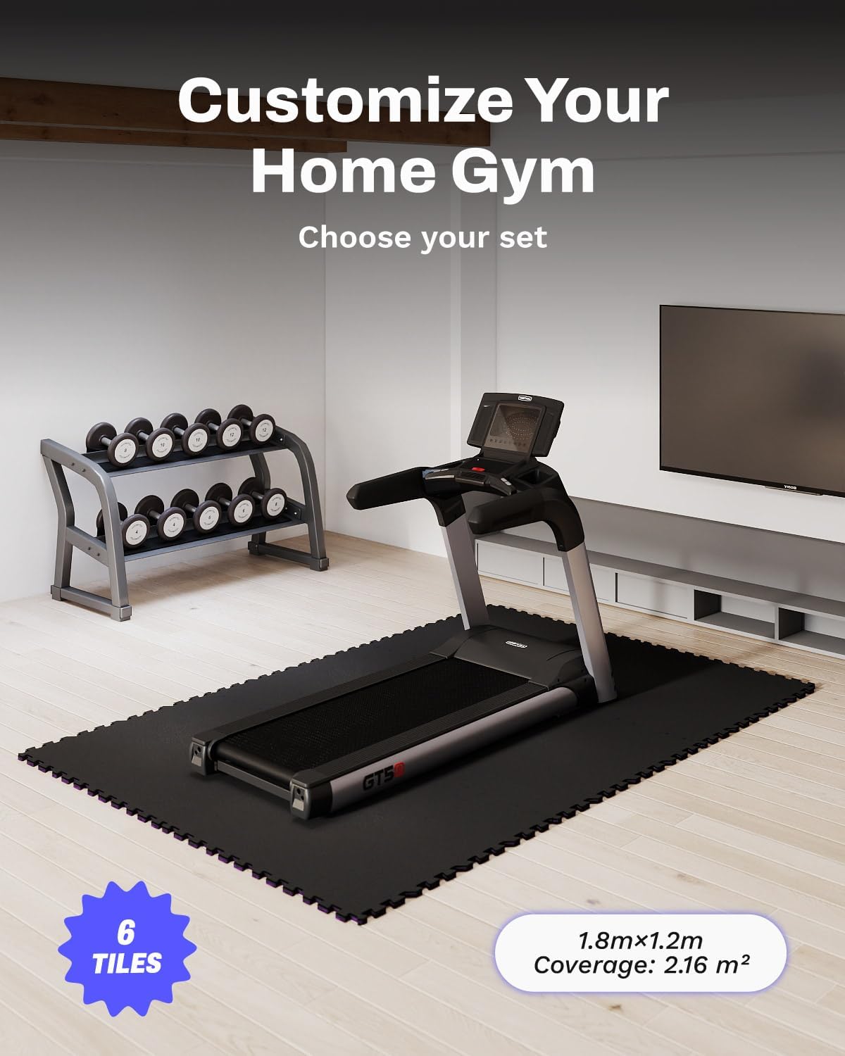 Detalle 2 de AIRHOP Active 0.56in Thick interlocking exercise equipment mats (24 sq ft, 6 tiles)
