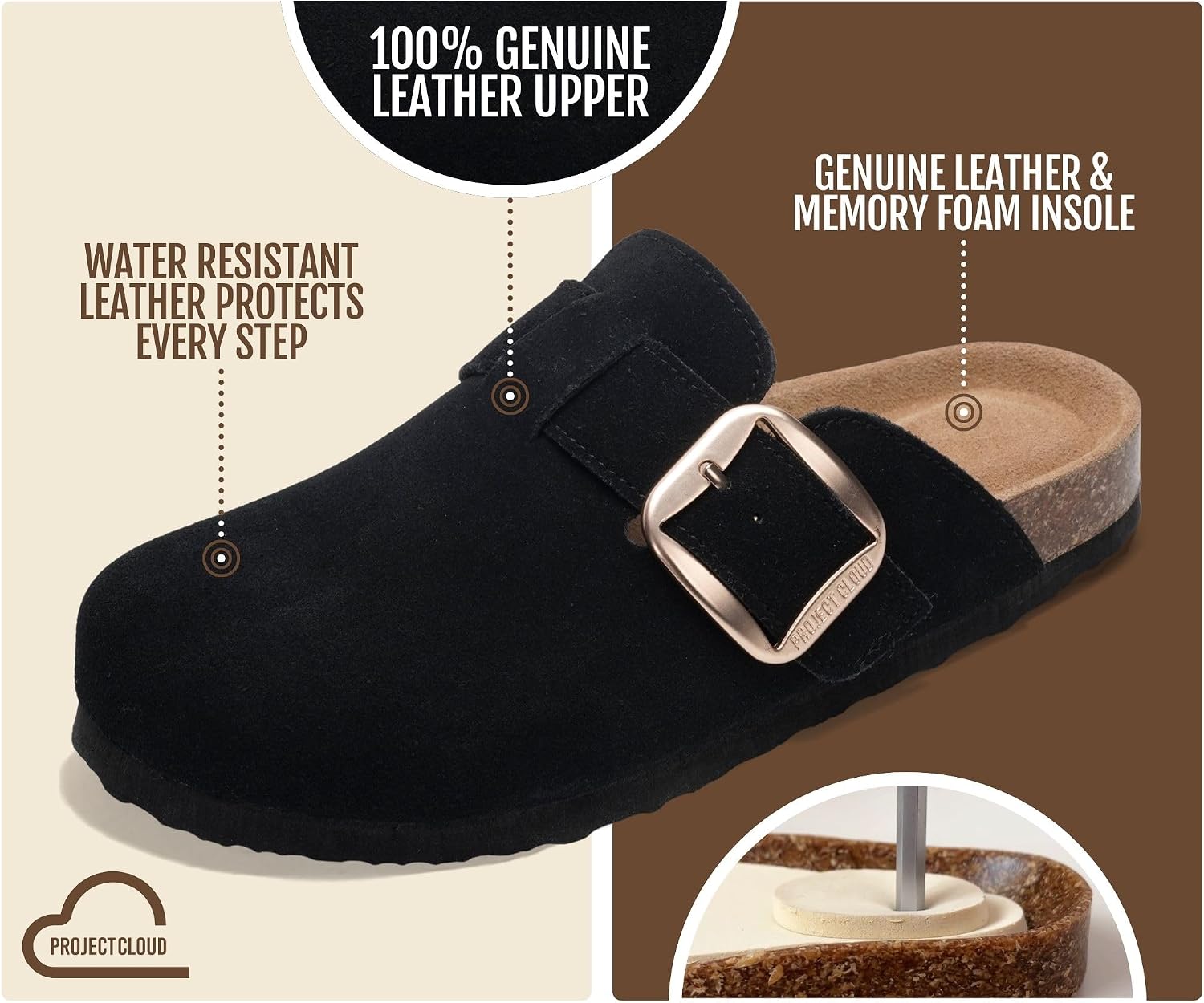 Detalle 2 de Project Cloud Manchester Women's Leather Clogs with Memory Foam and Cork Footbed