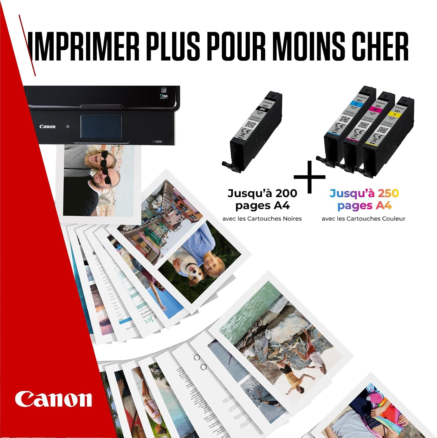 Detalle de Canon CLI-581 C M Y BK Value Pack + 50 feuilles papier photo 10x15 cm – Cartouches couleur + noir avec papier photo brillant