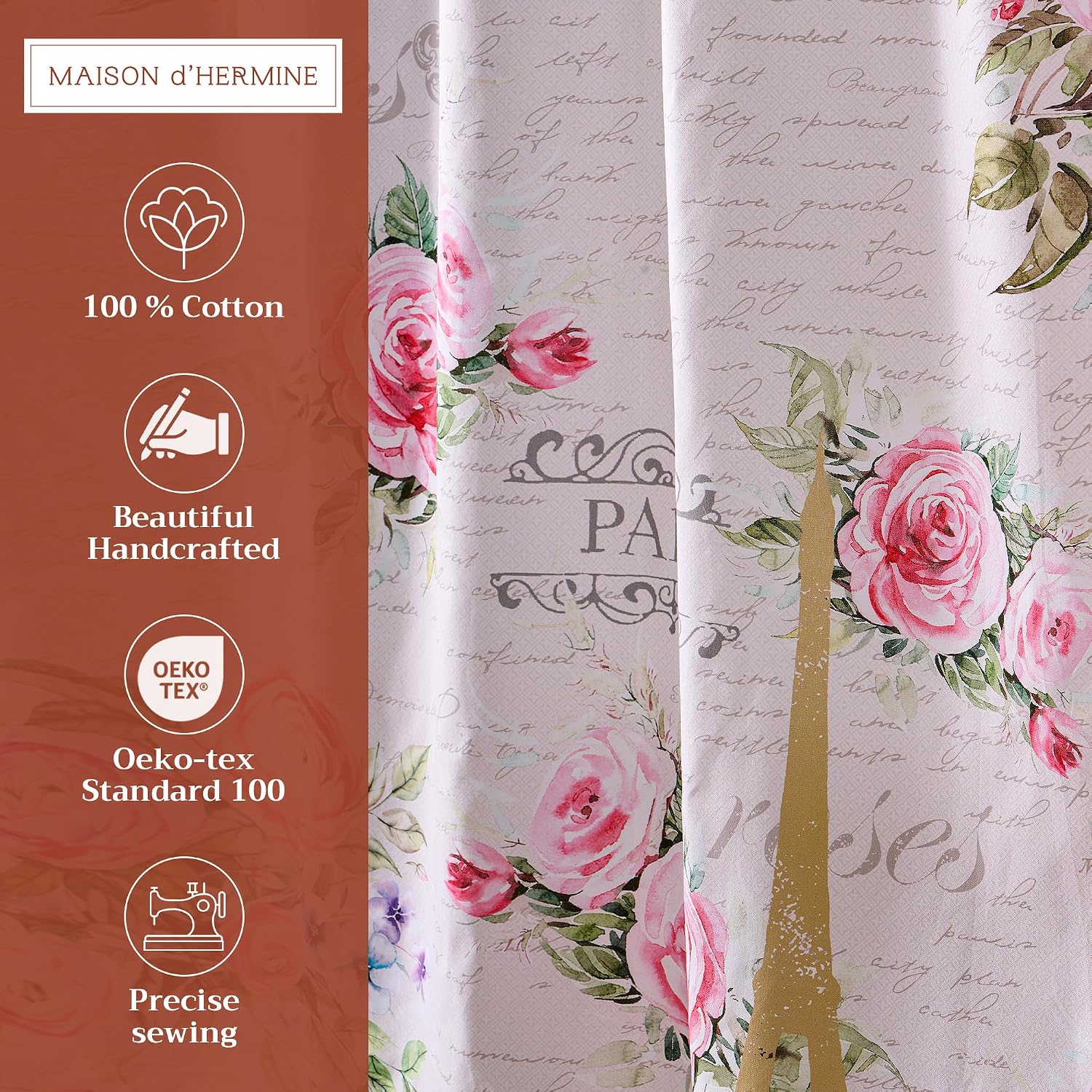 Detalle de Maison d'Hermine Cotton Shower Curtain, 100% Cotton