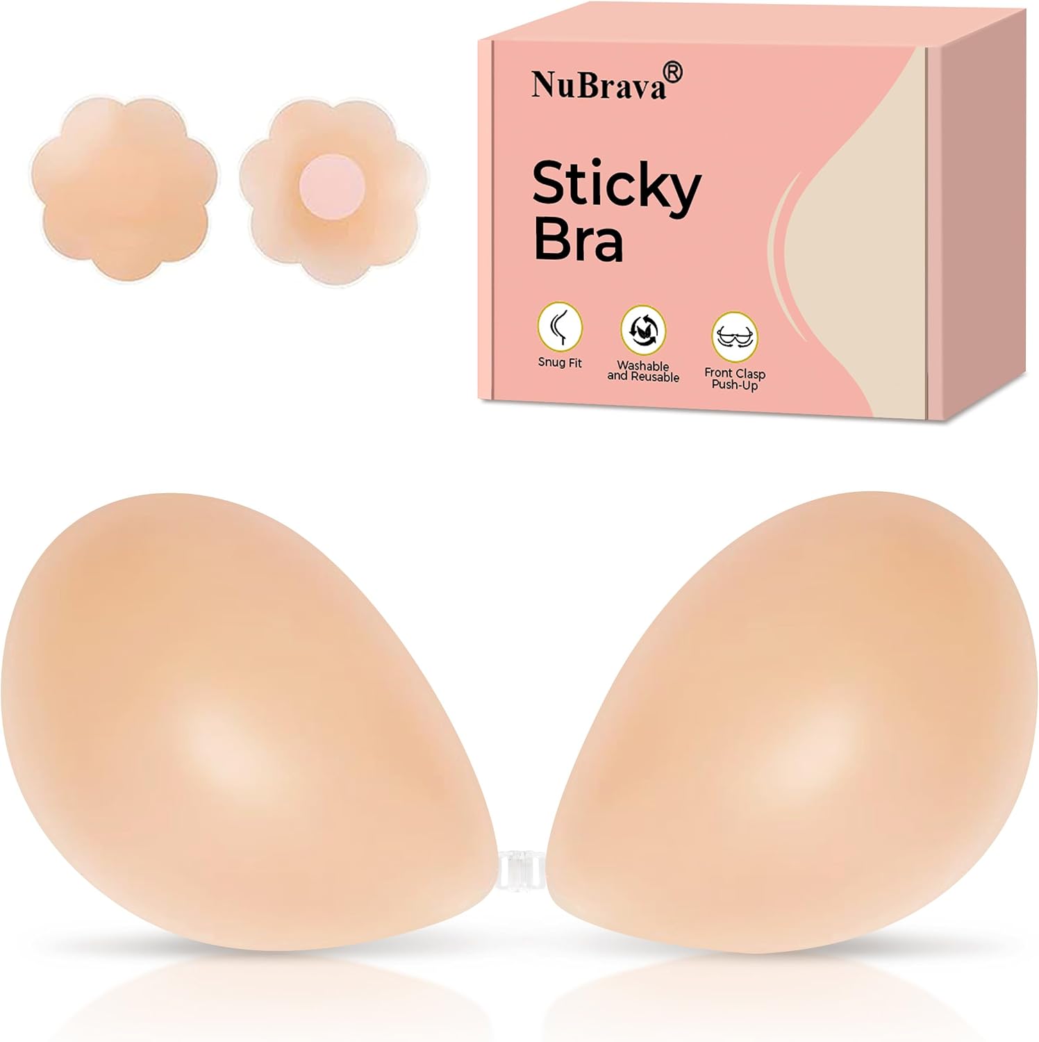 Detalle de NuBrava Adhesive Bra Strapless Sticky Invisible Push Up Silicone Bra – Reusable for Backless Dresses