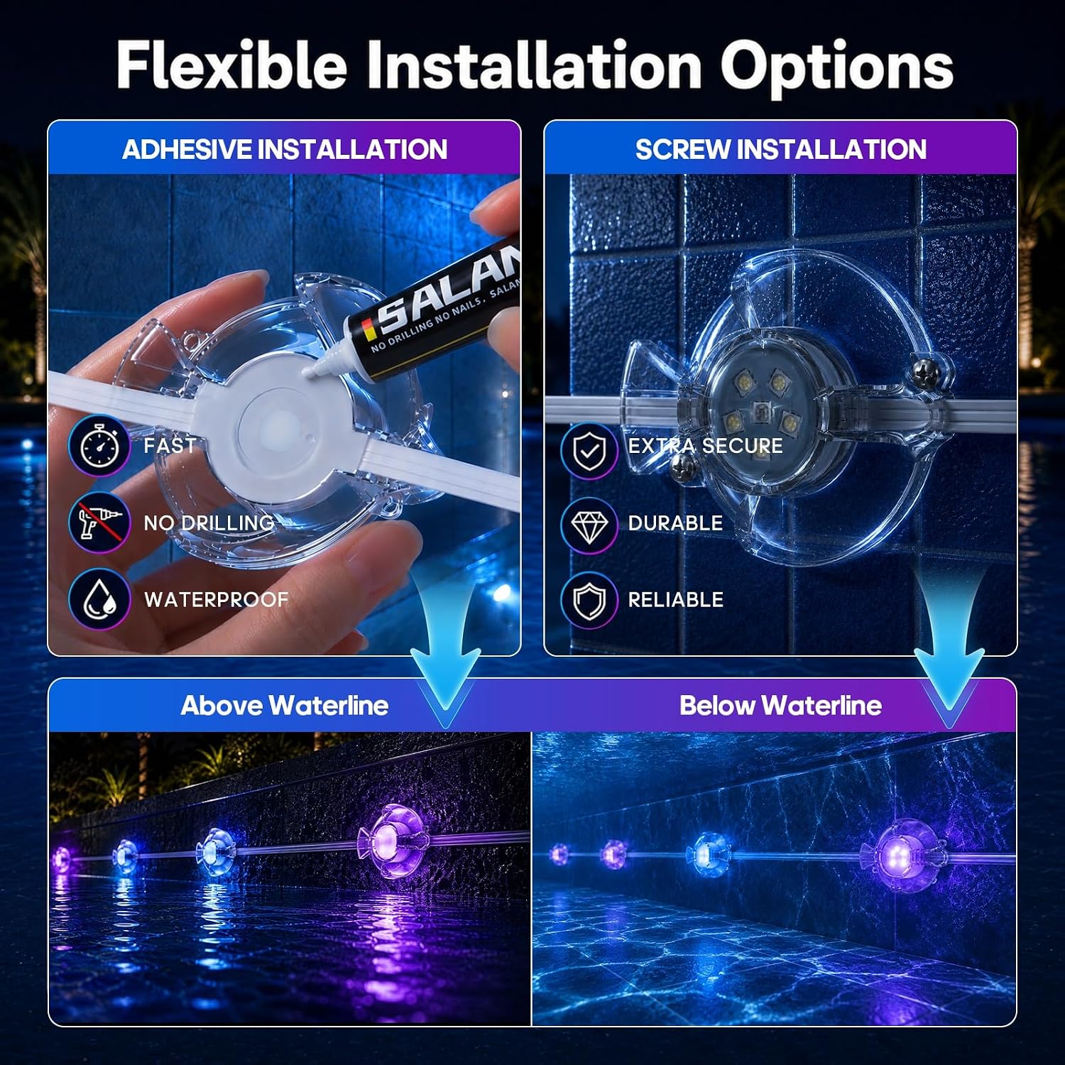 Thumbnail 5 de Soiarllt 25m 16 Lampes Swimming Pool Lights with App & Remote – IP68 Submersible RGB LED Lights for Pools and Ponds