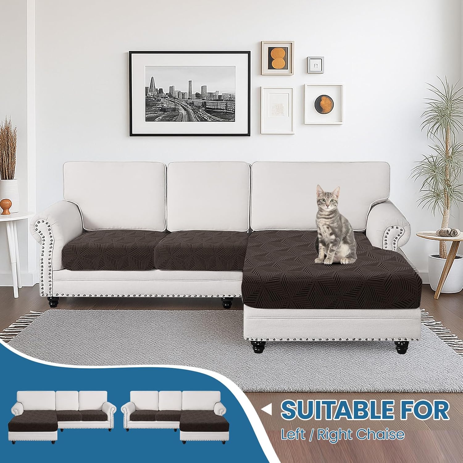 Detalle 2 de Ystyle Funda Asiento Sofá Elástica 1 Plaza + Chaise Longue Marrón