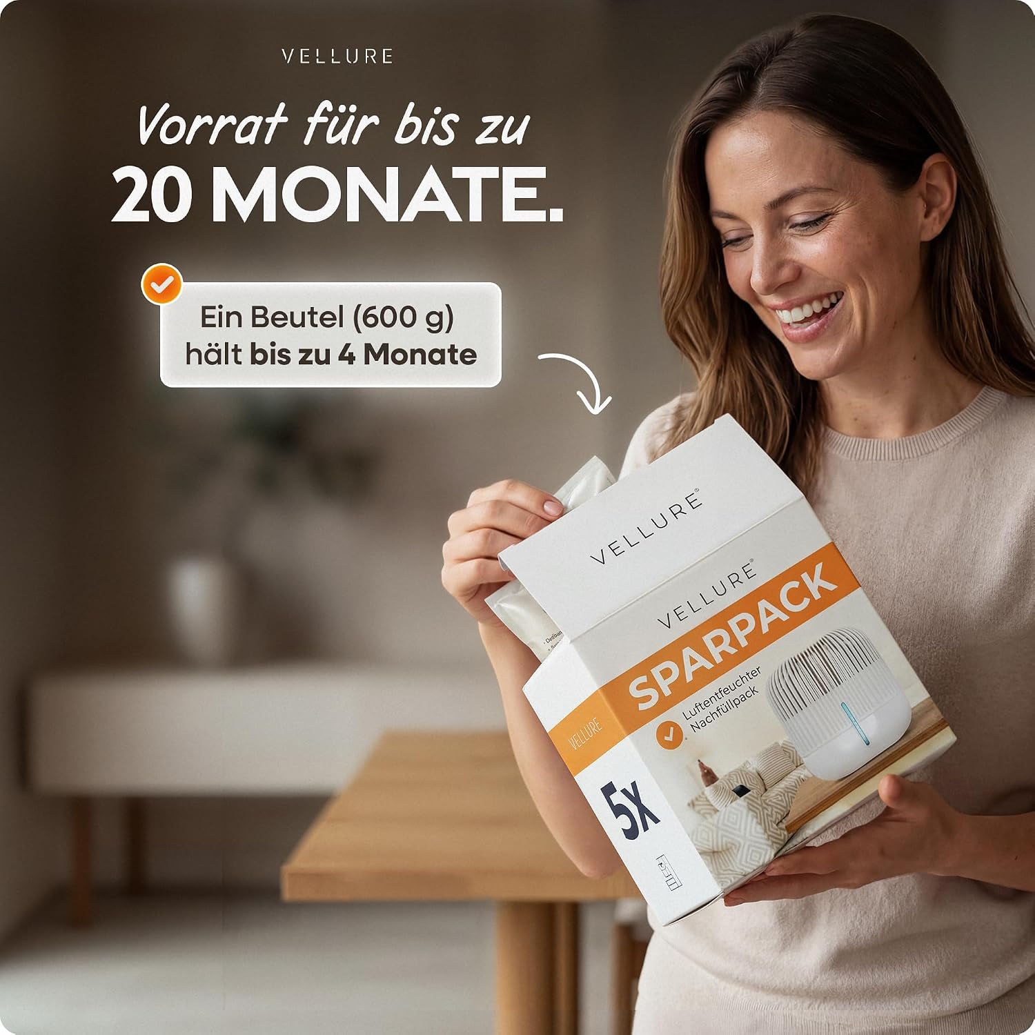 Thumbnail 3 de Vellure® 5x Luftentfeuchter Nachfüllpack 600g – Sparset für Räume bis 25 m²