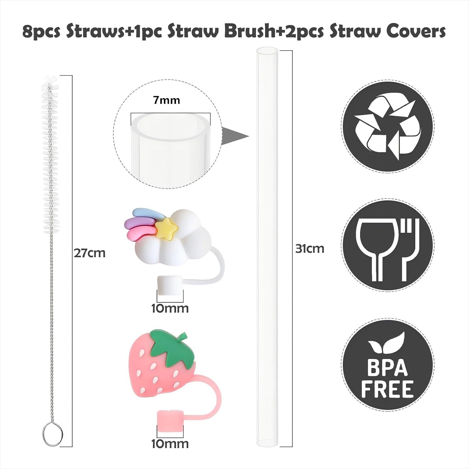 Detalle 2 de Byitin PEXG2505 Replacement Straws, BPA-Free, with Cleaning Brush and Caps