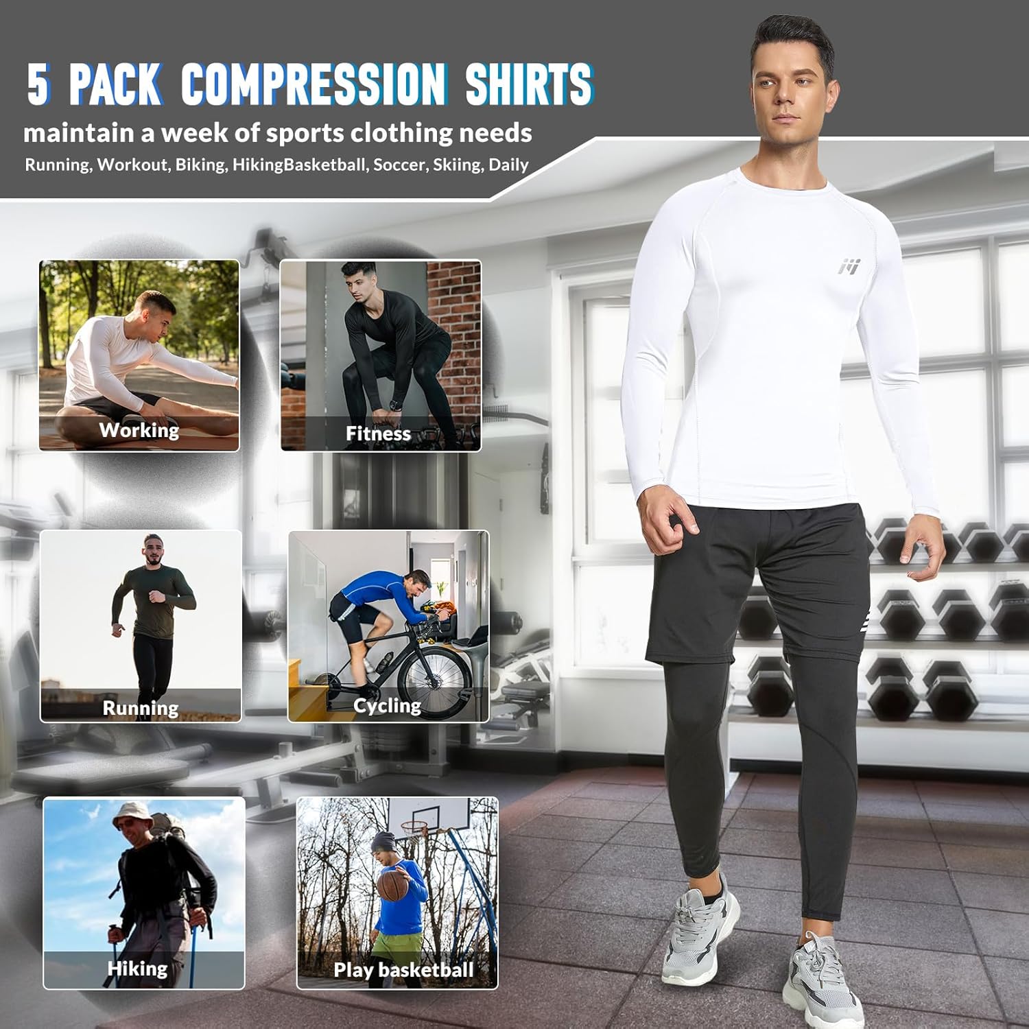Thumbnail 5 de MEETWEE Maglietta Compressione Uomo – maniche lunghe/corte, traspirante e versatile per palestra, running e ciclismo
