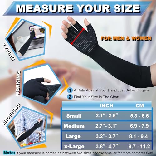 Thumbnail 5 de Copper Long Arthritis Gloves by Kecartu (Large) – Copper Nylon Fingerless Compression Gloves