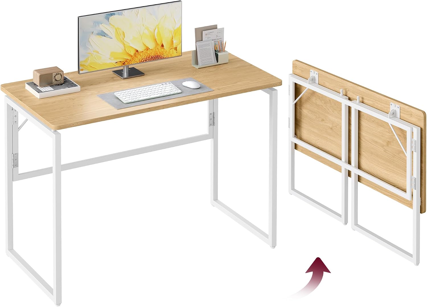 Detalle de VASAGLE Folding Desk: Compact 100 x 50 cm, One-Piece Desktop with Rounded Edges