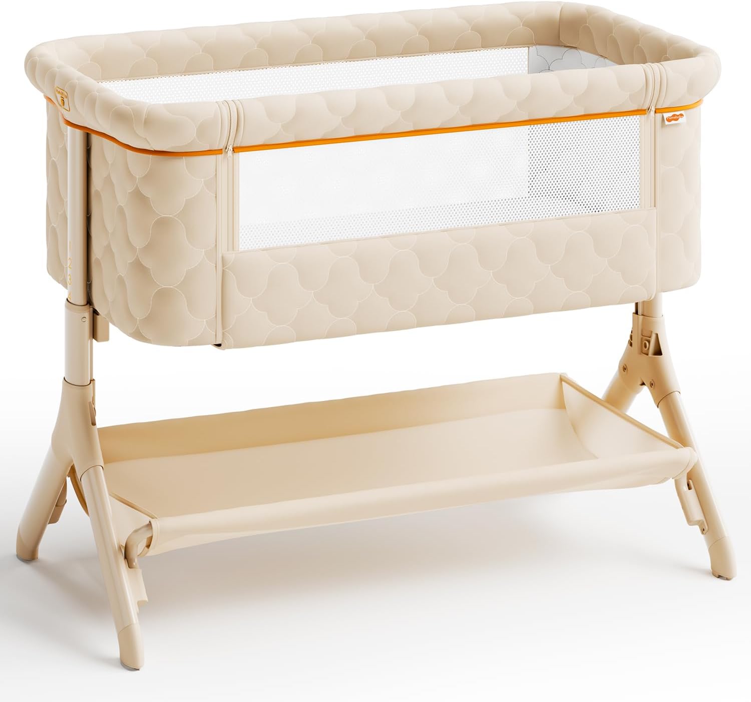 Detalle de Pamo babe Y7062A Bedside Bassinet, Beige, Foldable with Wheels and Adjustable Height