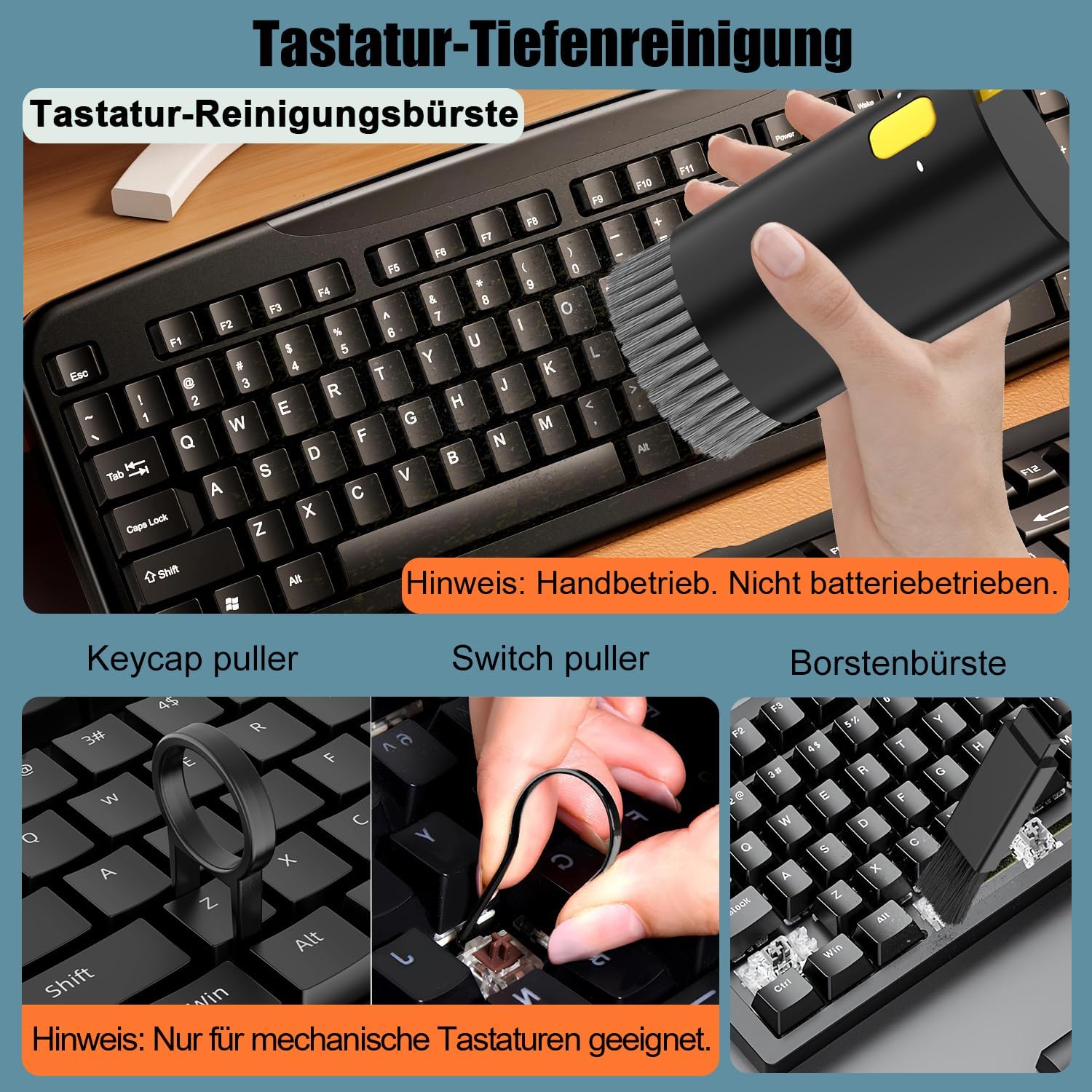 Detalle de VICHYIE 20-in-1 Tastatur Reinigungsset – Reinigungszubehör für Tastatur, Kopfhörer, Bildschirm und mehr (Schwarz)