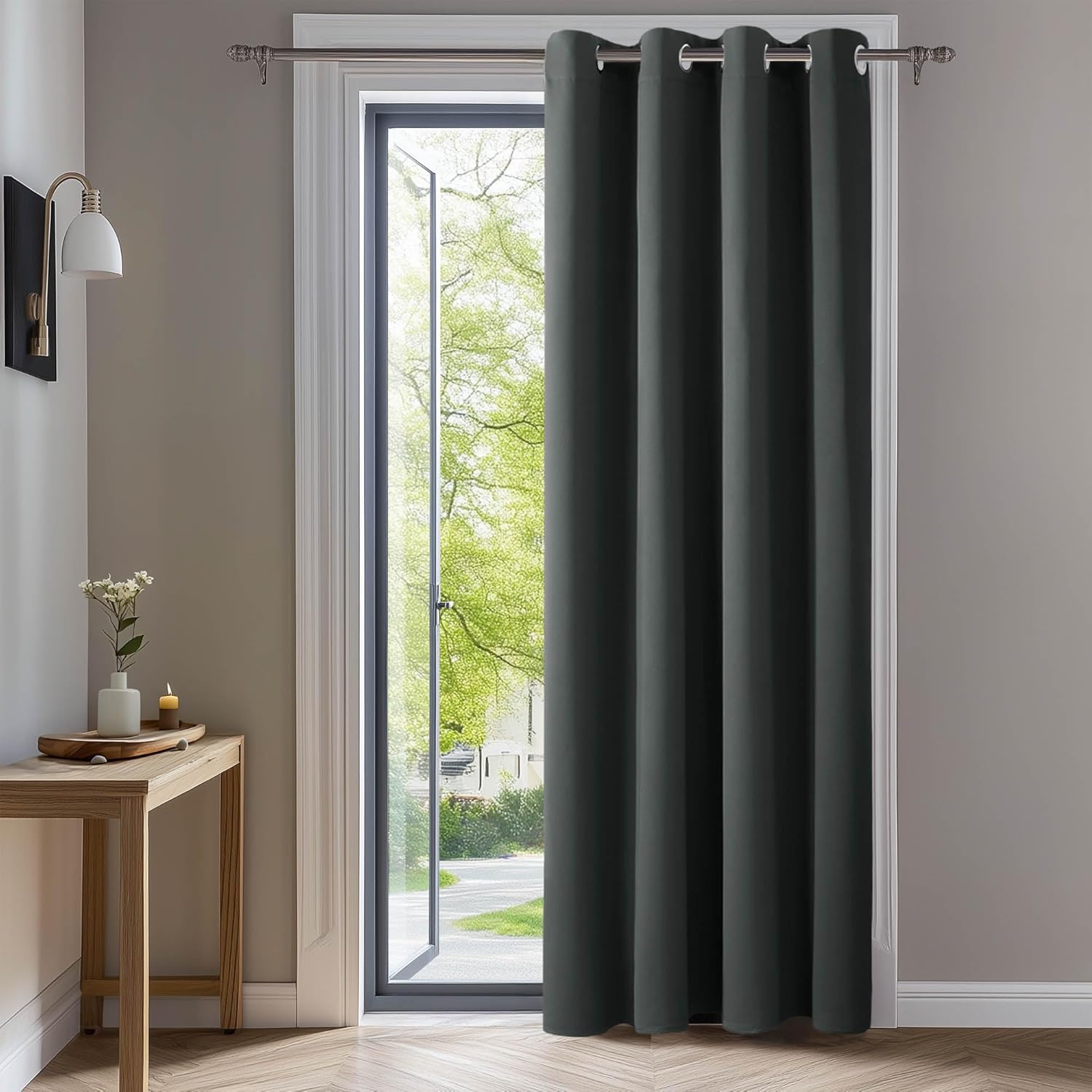Detalle de Deconovo Blackout Eyelet Curtains in Dark Grey (1 Panel) for Sun Protection & Privacy