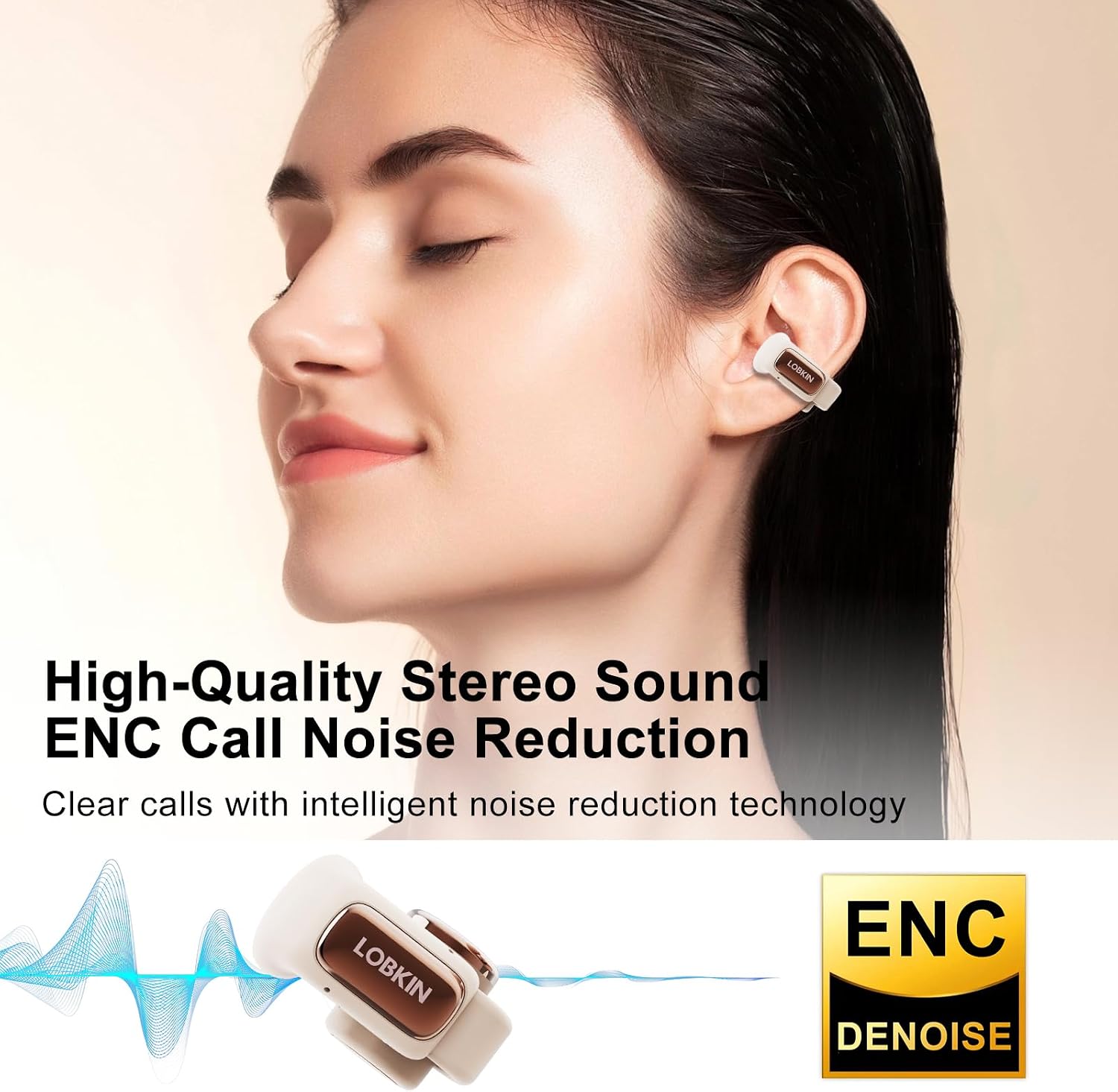 Detalle de LOBKIN Open Ear Headphones with Clip-On Fit, Bluetooth 5.4, 4GB Memory and LED Touch Display