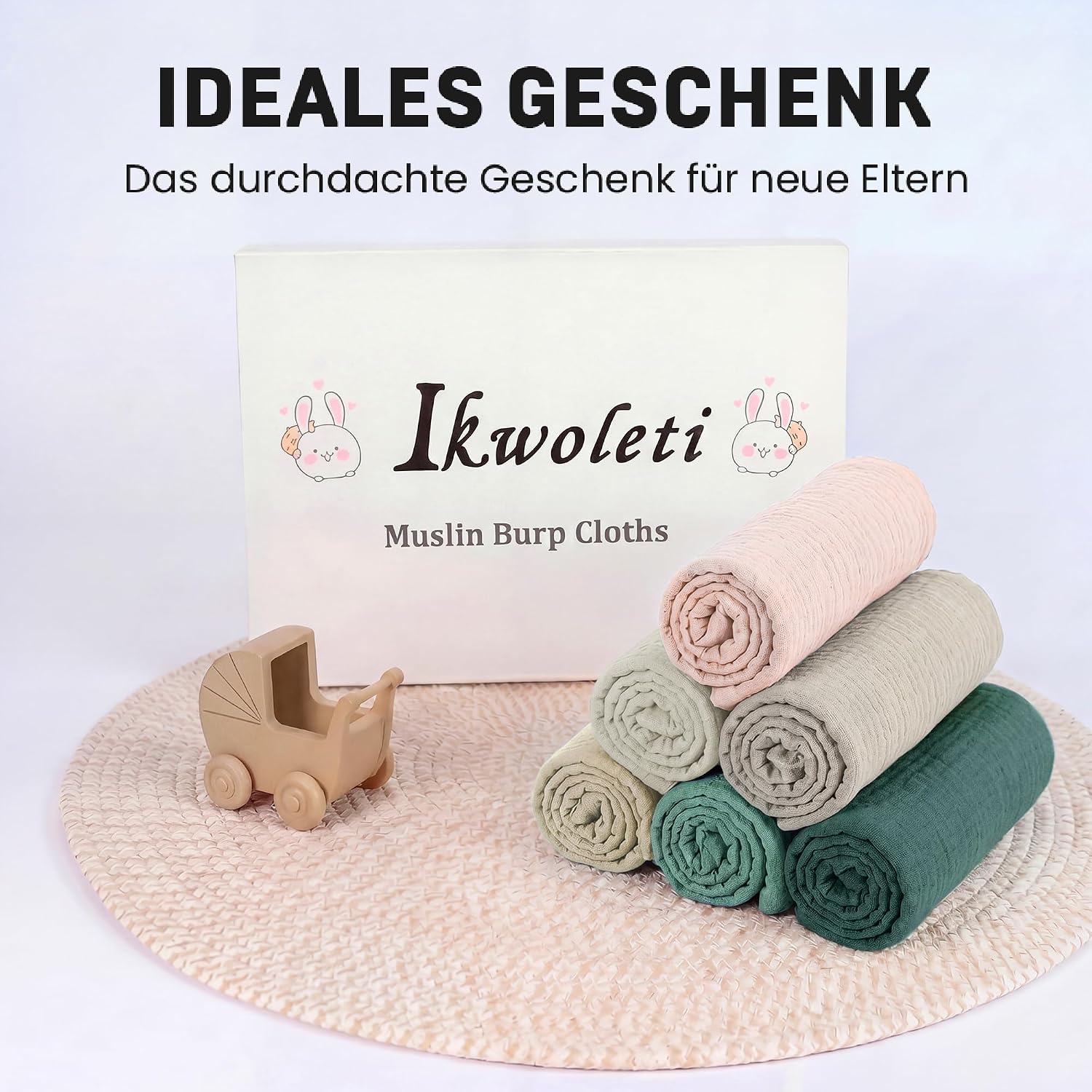 Thumbnail 6 de Mulltücher Baby – 6er Set Musselin 60x60 cm, 100% Baumwolle, Grau & Grün